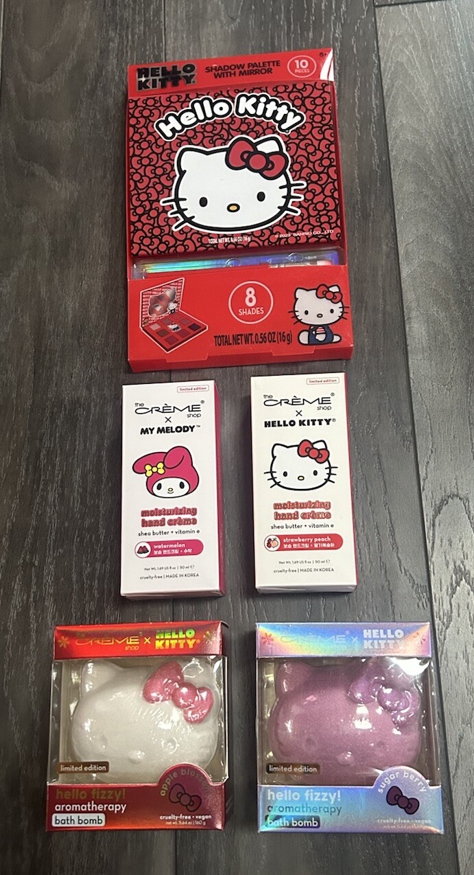 Hello Kitty x The Créme Shop Bath Bombs Hand Cream And Makeup Pallet NEW Holiday