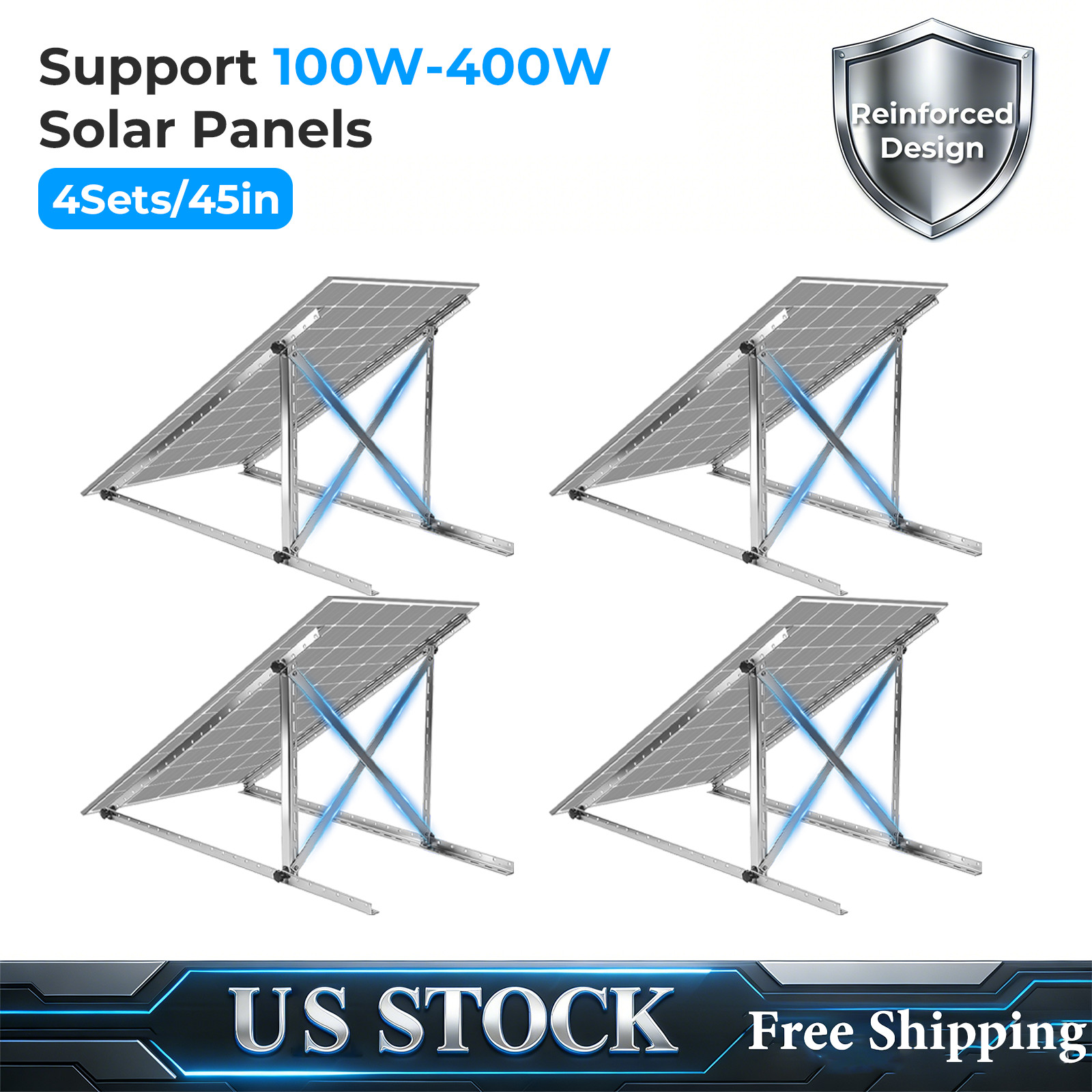 AeternaSol 45in Ground Mounting Brackets for  Solar Panel Roof Surface RV Farm