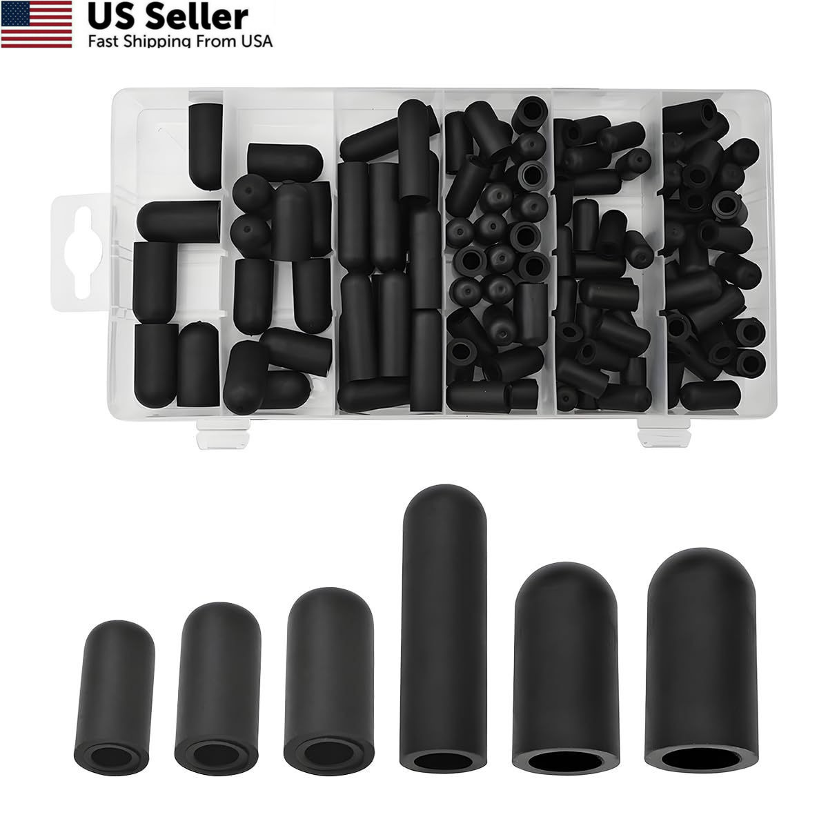 Mandark 105PCS Car Vacuum Caps Assortment, 6 Sizes Assorted Black