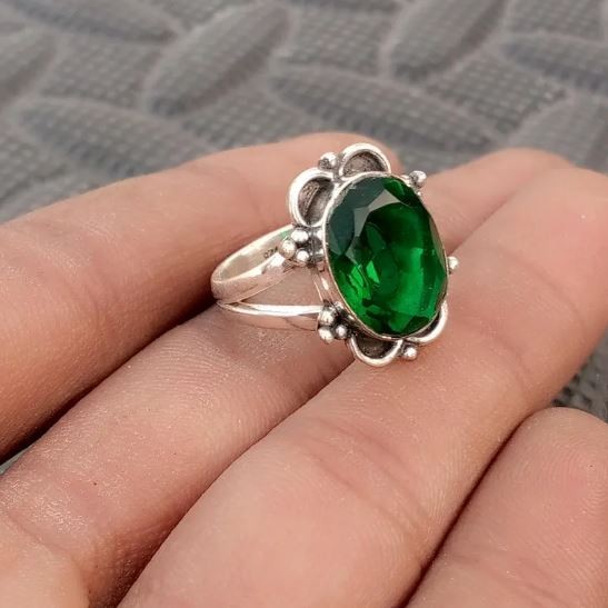Handmade Emerald Ring 925 Sterling Silver Boho Statement Ring All Size R 514