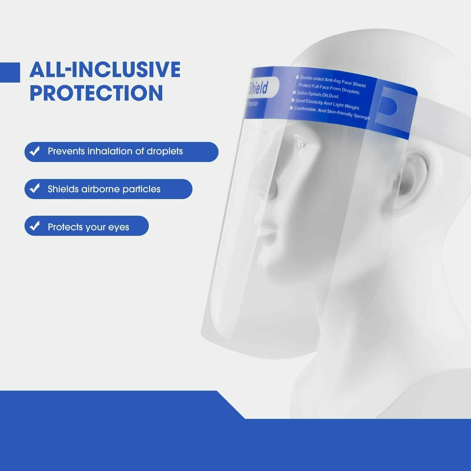 10 Pack Reusable Face Shield Adjustable, Elastic Headband Clear Visor.