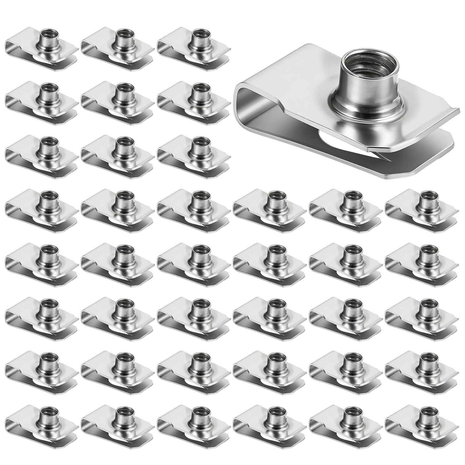 40 PCS 1/4"-20 Stainless Steel Regular Extruded U Nuts, U-Style Clip-On Nut S...
