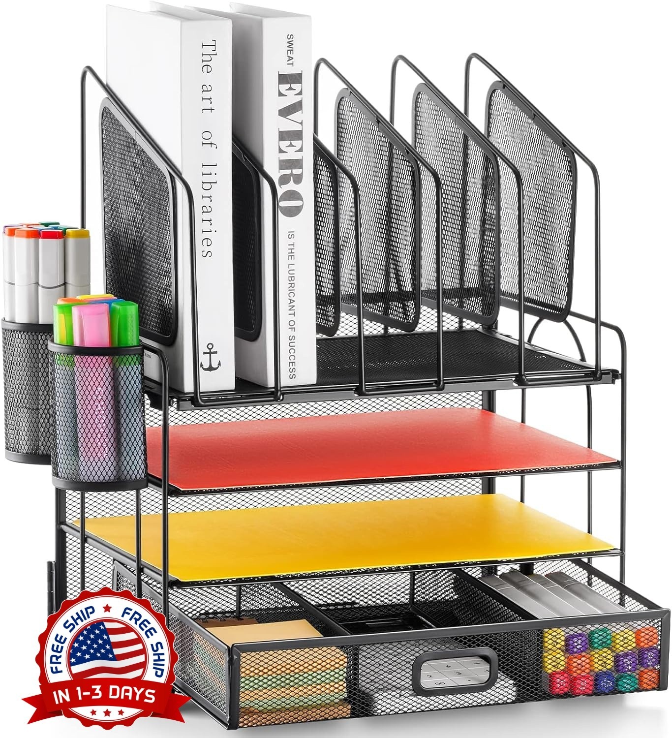 Organizador de escritorio con cajón,organizador de archivos de malla de 4 nivele