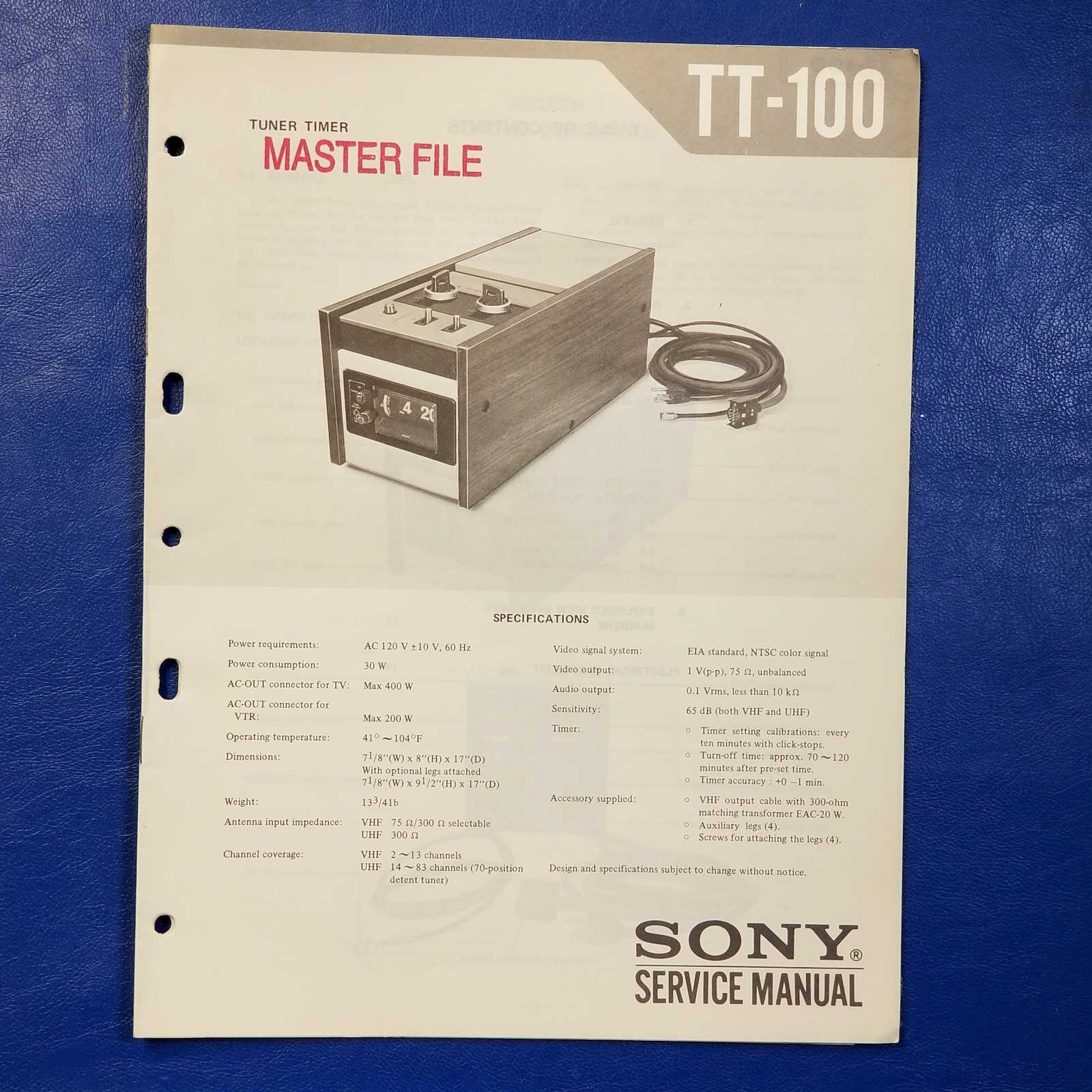 SONY TT-100 Service Manual Original Paper OEM Repair Guide - USA