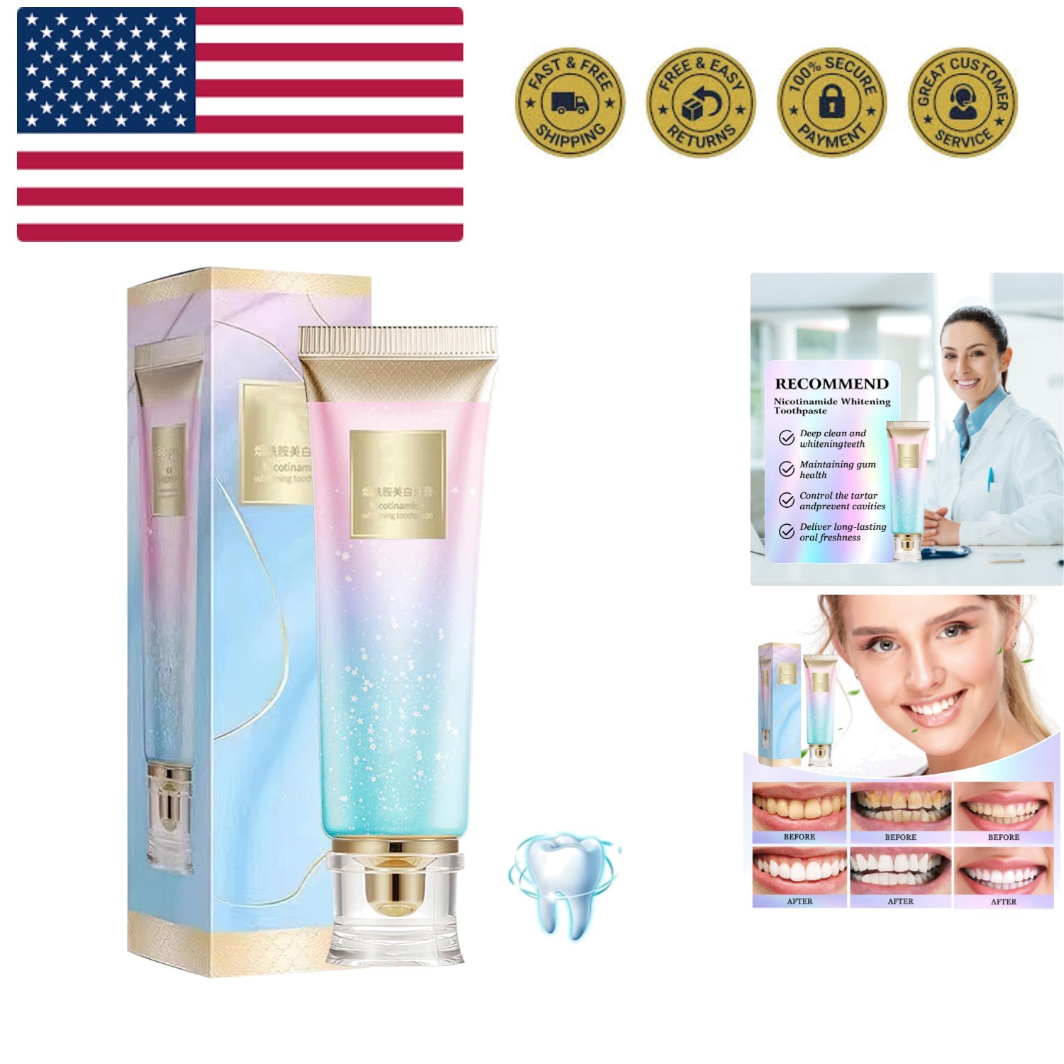 Niacinamide White Toothpaste, Niacinamide Whitening, Complete Care Toothpaste...
