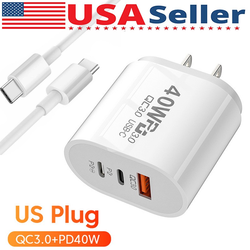 For iPhone 17 16 15 iPad Fast Charger 40W Double PD USB C Adapter Type C Cable