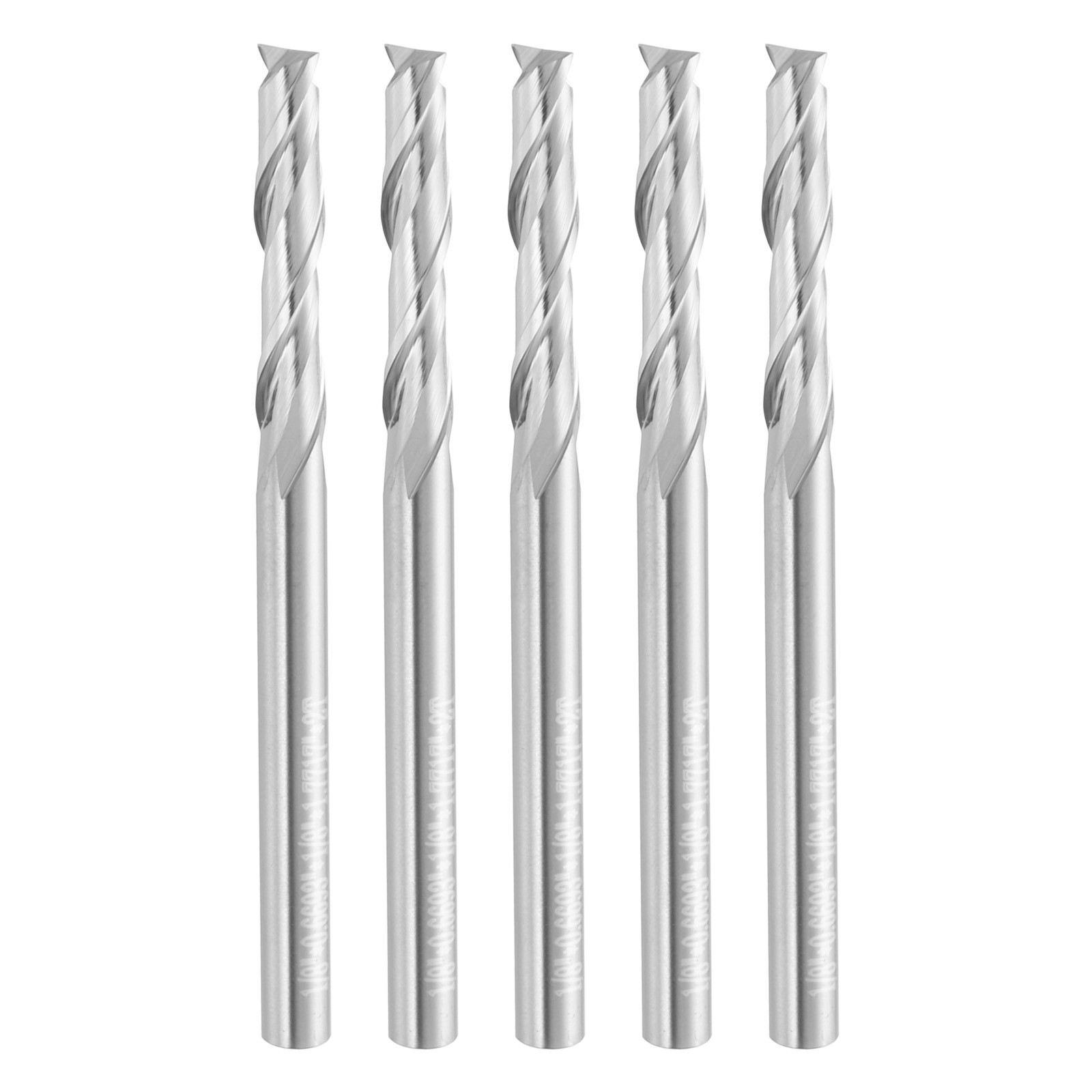 5pcs Spiral Router Bit 1/8"x1/8"x43/64"x1.8" 2 Flutes 30 Degree Helix HRC44-46