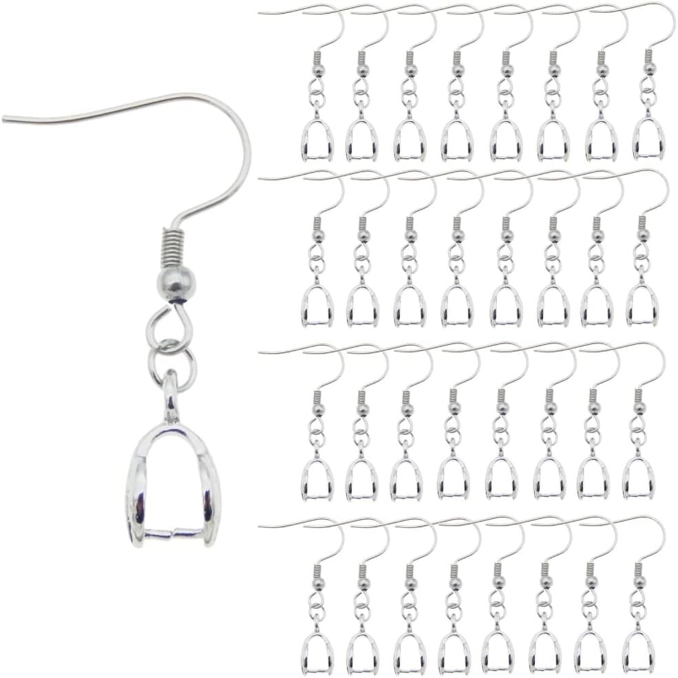 50PCS Earring Hooks with Pinch Bails Clasp for DIY Earring Making (Silver)