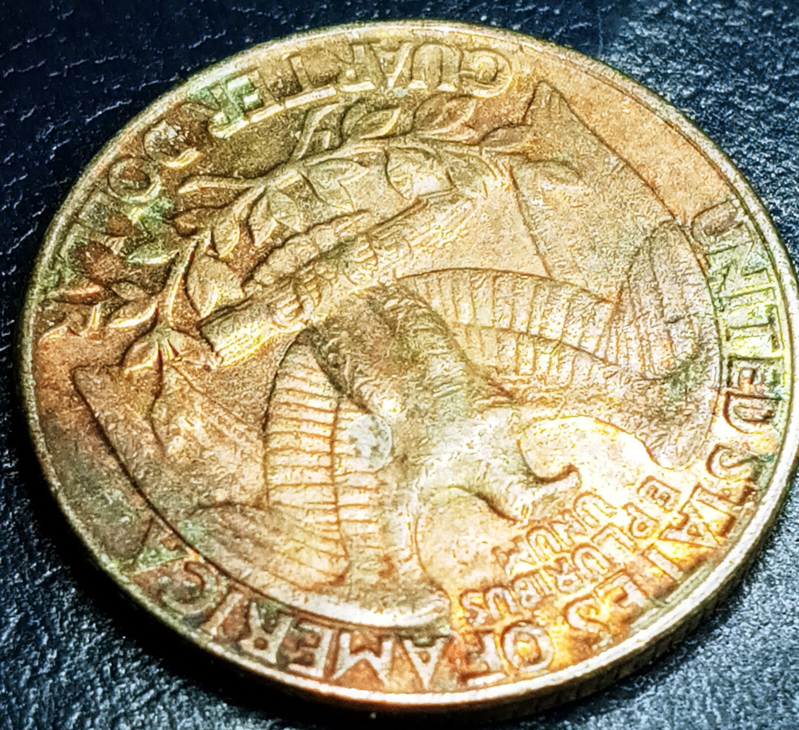 1990 D Washington Quarter Toning Both Sides Missing Clading Green Most Copper