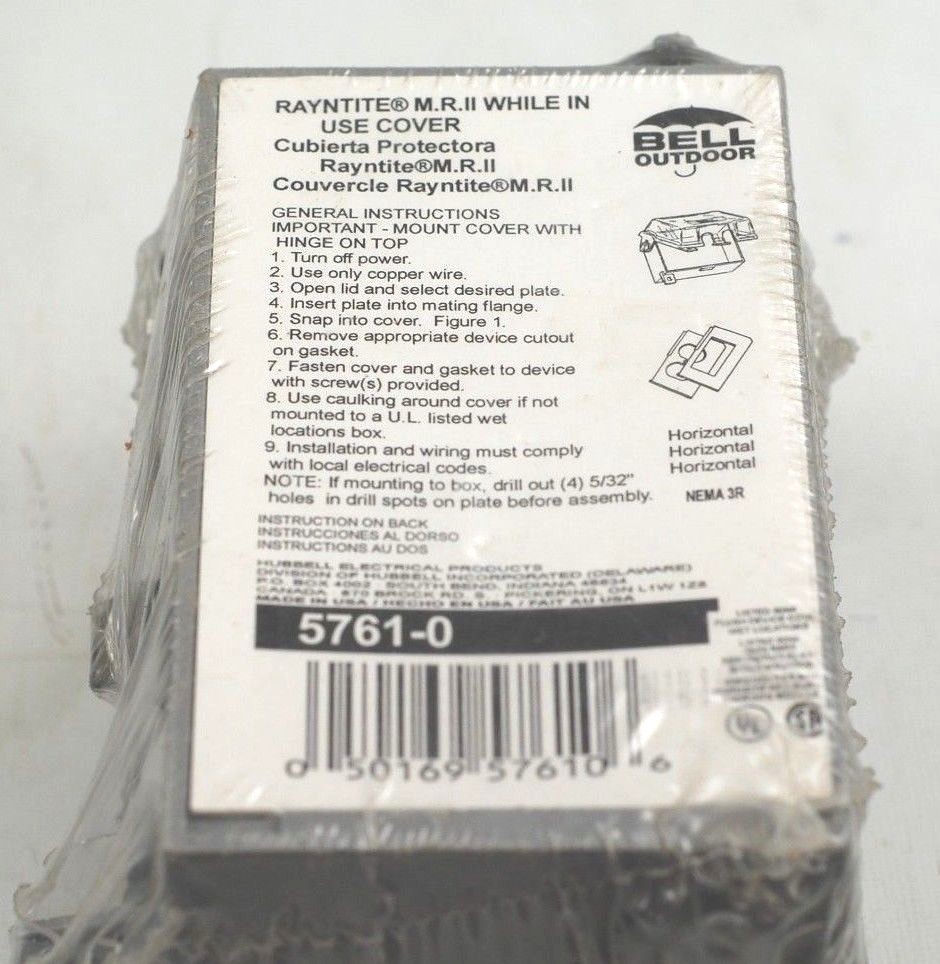 Bell Outdoor Hubbell 5761-0 Rayntite Nema 3r Weatherproof Device Cover NEW