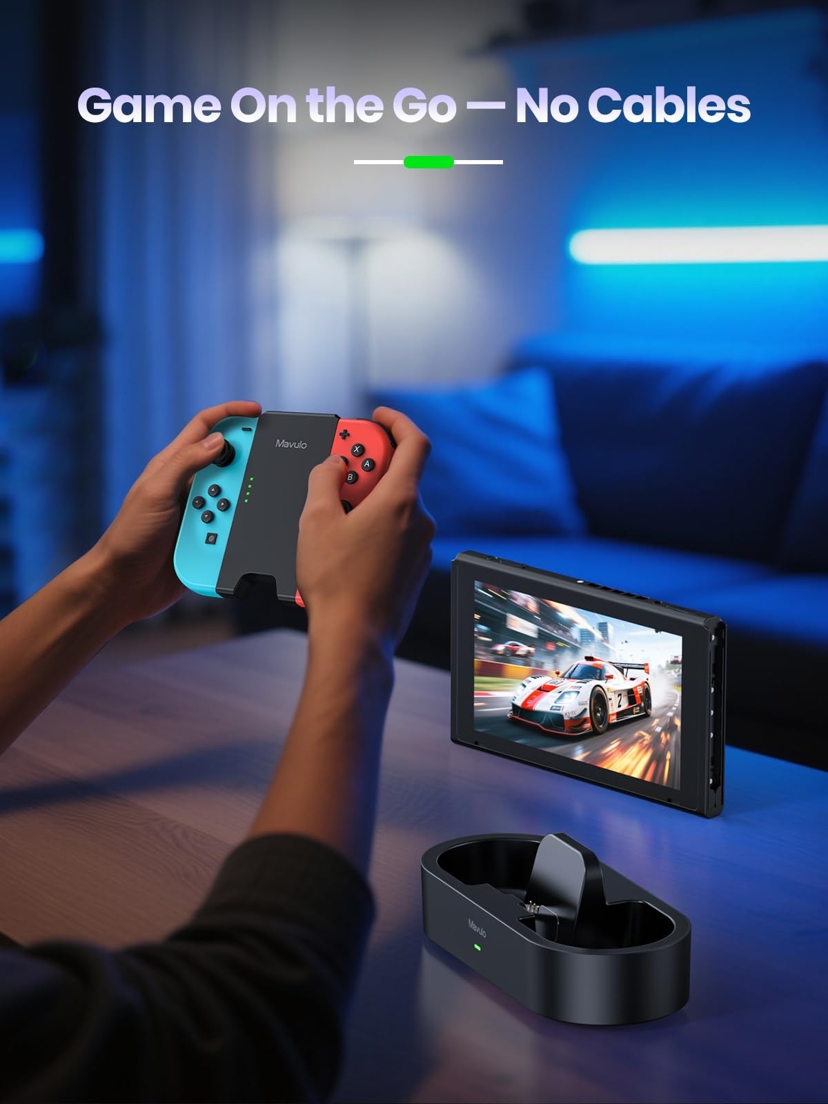 Charger Grip for Joy Con with 1200mAh Battery Steel Slide Rails Charging Dock