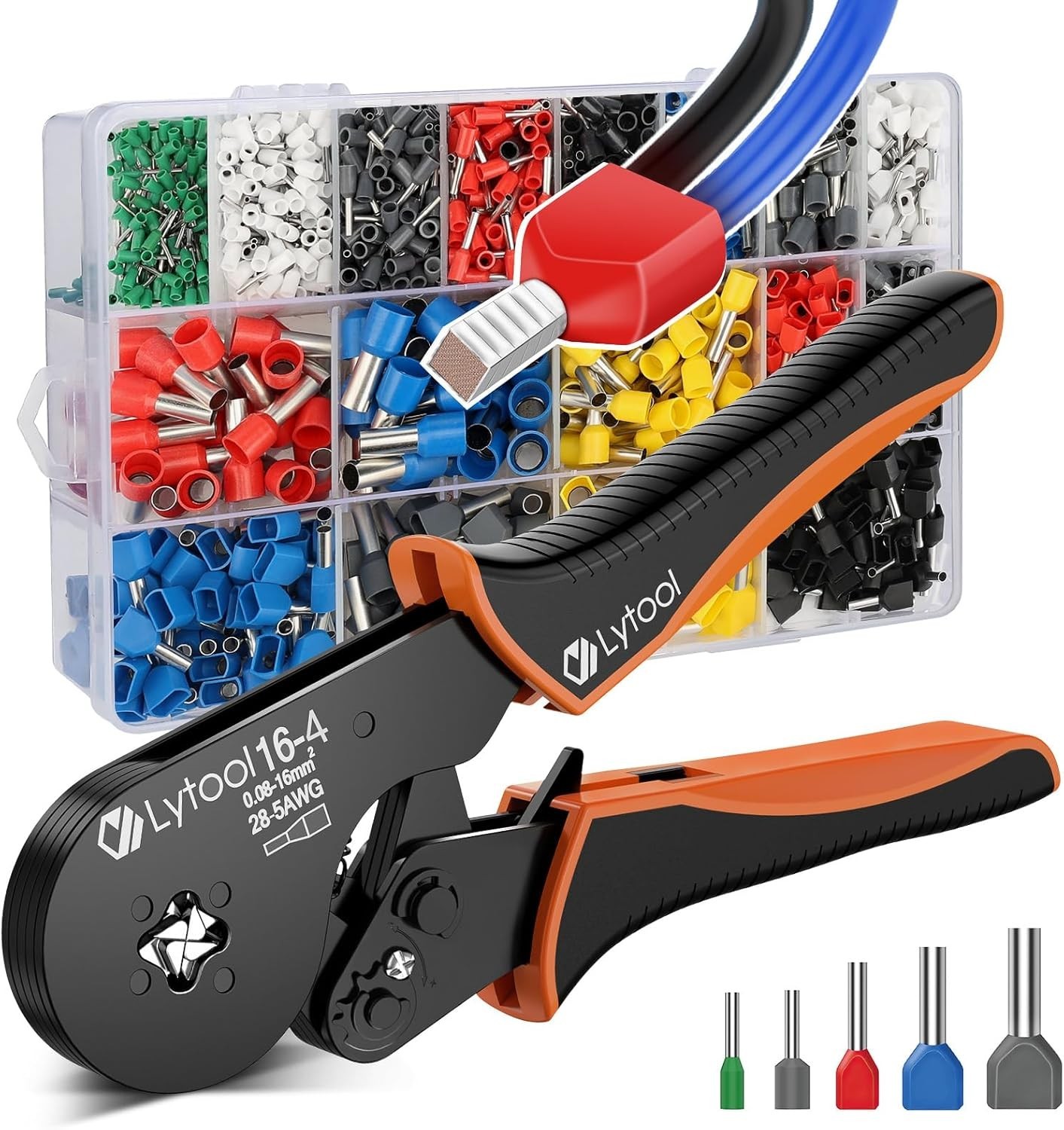 Kit crimpadora férulas AWG 28-5 con 1200 terminales y carraca cuadrada, Nuevo