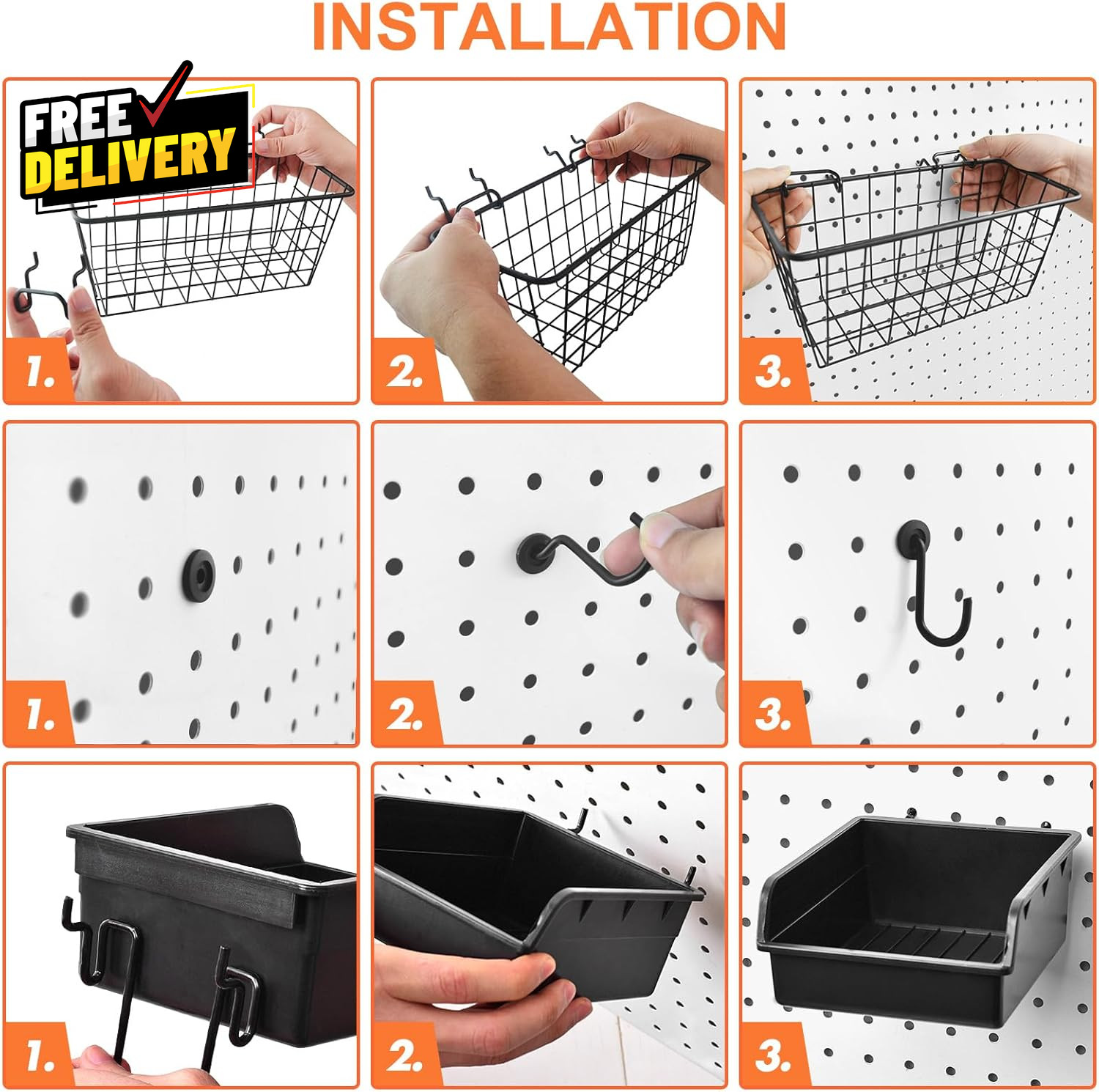 Pegboard Basket Organizers Peg Board Large Baskets Hooks Bins Cups Tool O.....