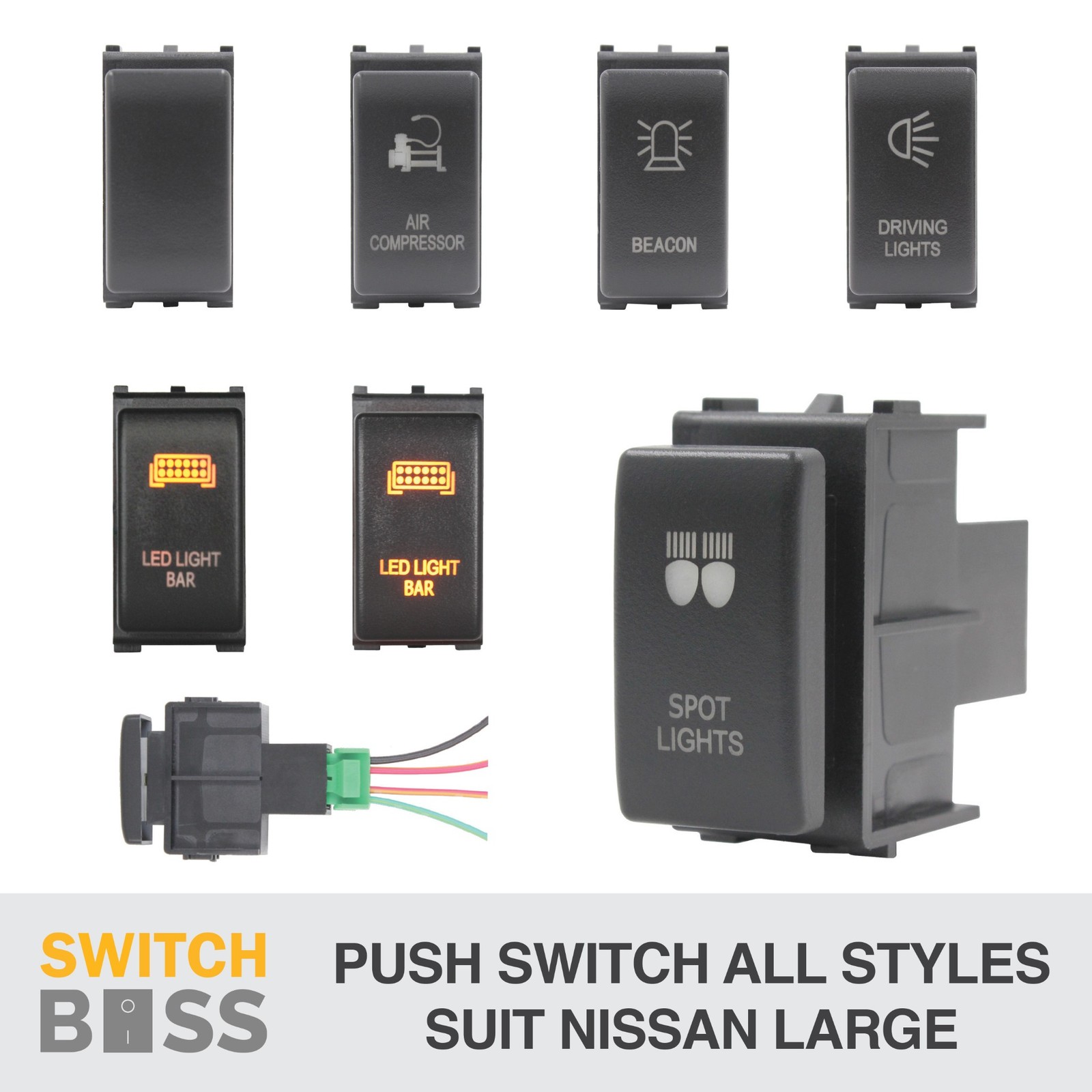 LED Push Switch 32 STYLES for NISSAN Large Tall Patrol Navara X-Trail 12v AMBER