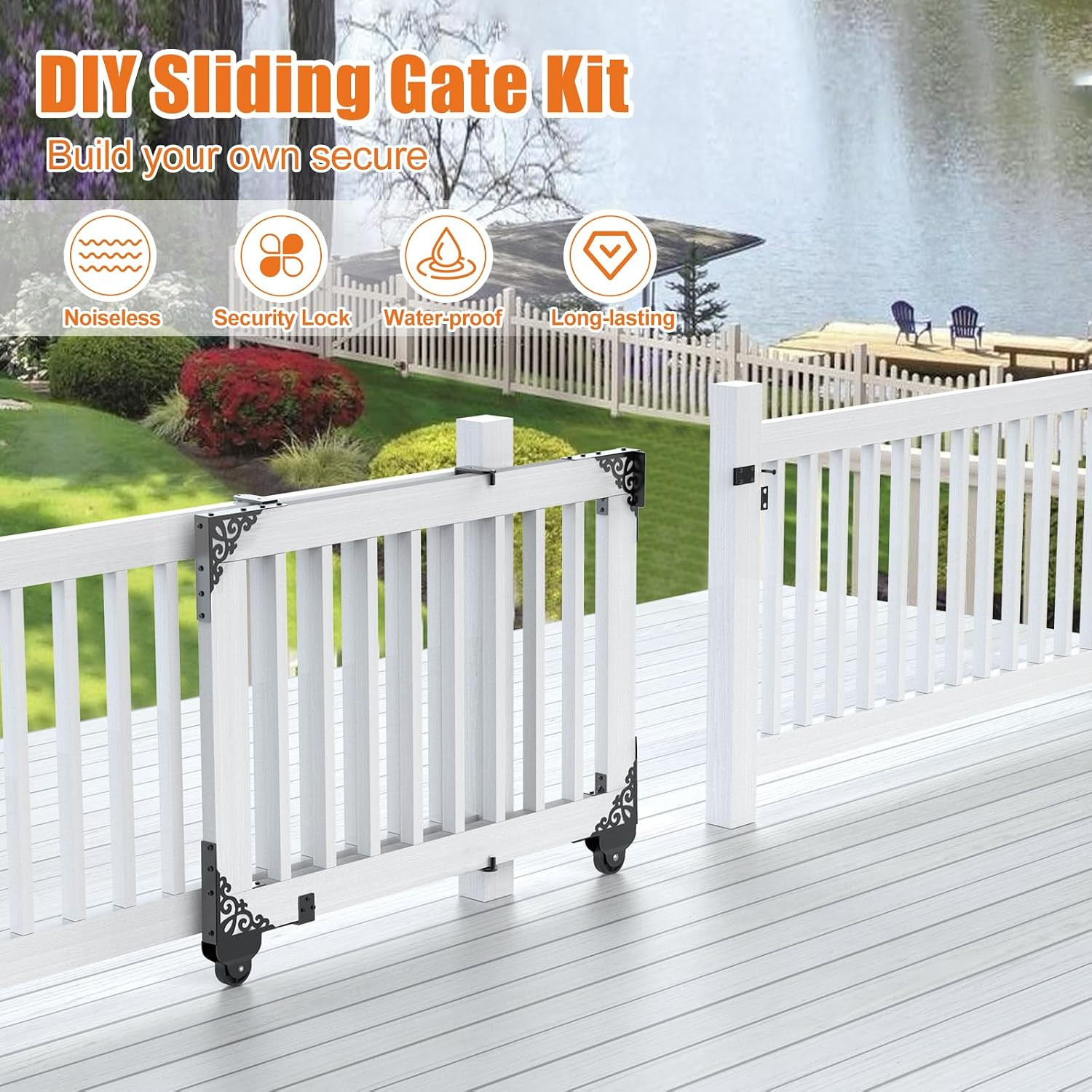 Sliding Gate Kit Decorative Rolling Gate Hardware Kit Heavy Duty for Smooth Quie