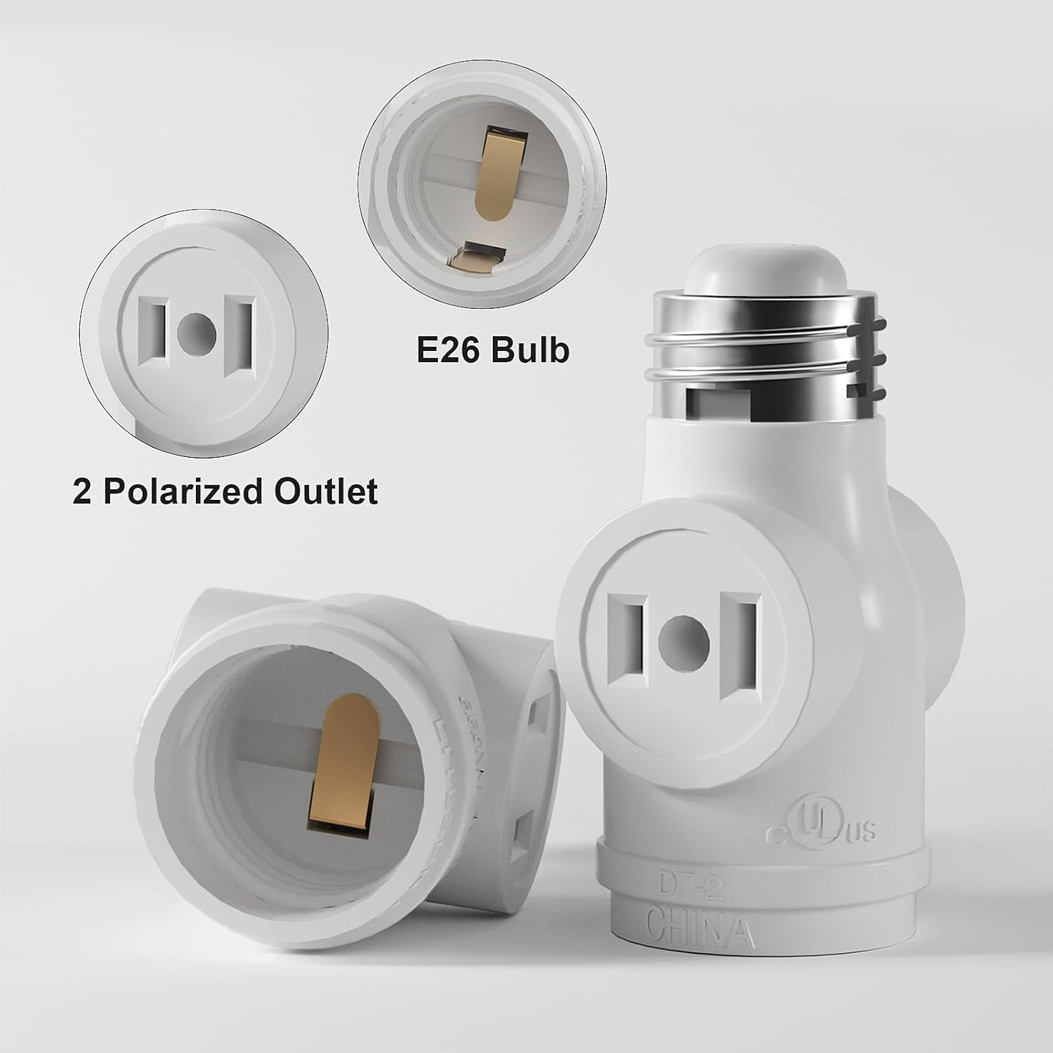 3 Pack White Light Socket Adapter Durable 2 Outlet ETL Listed 660W 125VAC