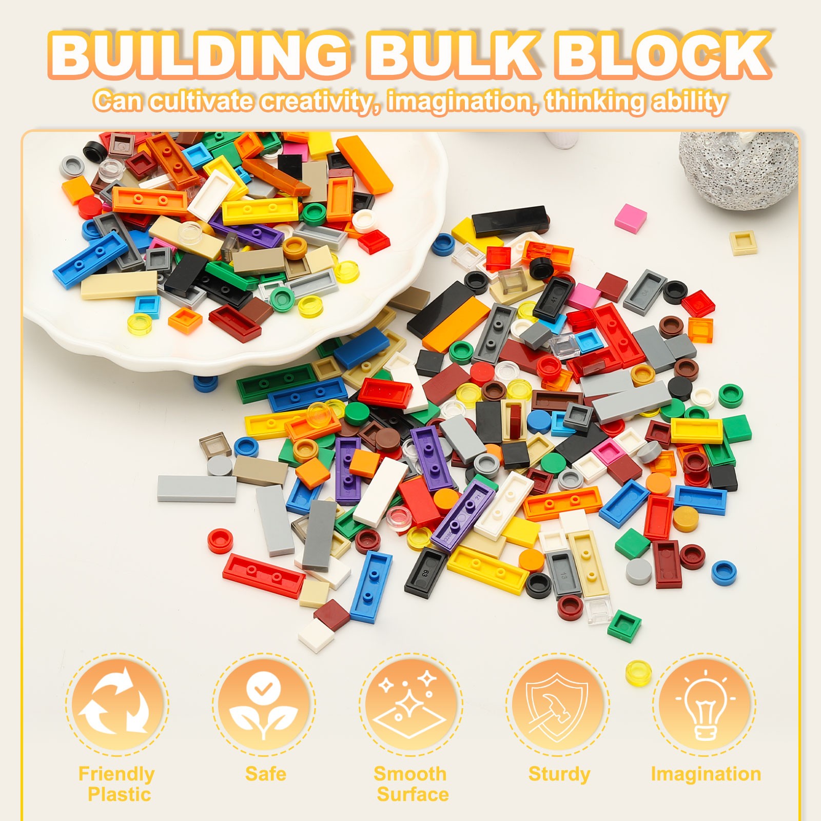 370 Pcs 1x2 Square Orange Flat Blocks Bulk for Building Floor