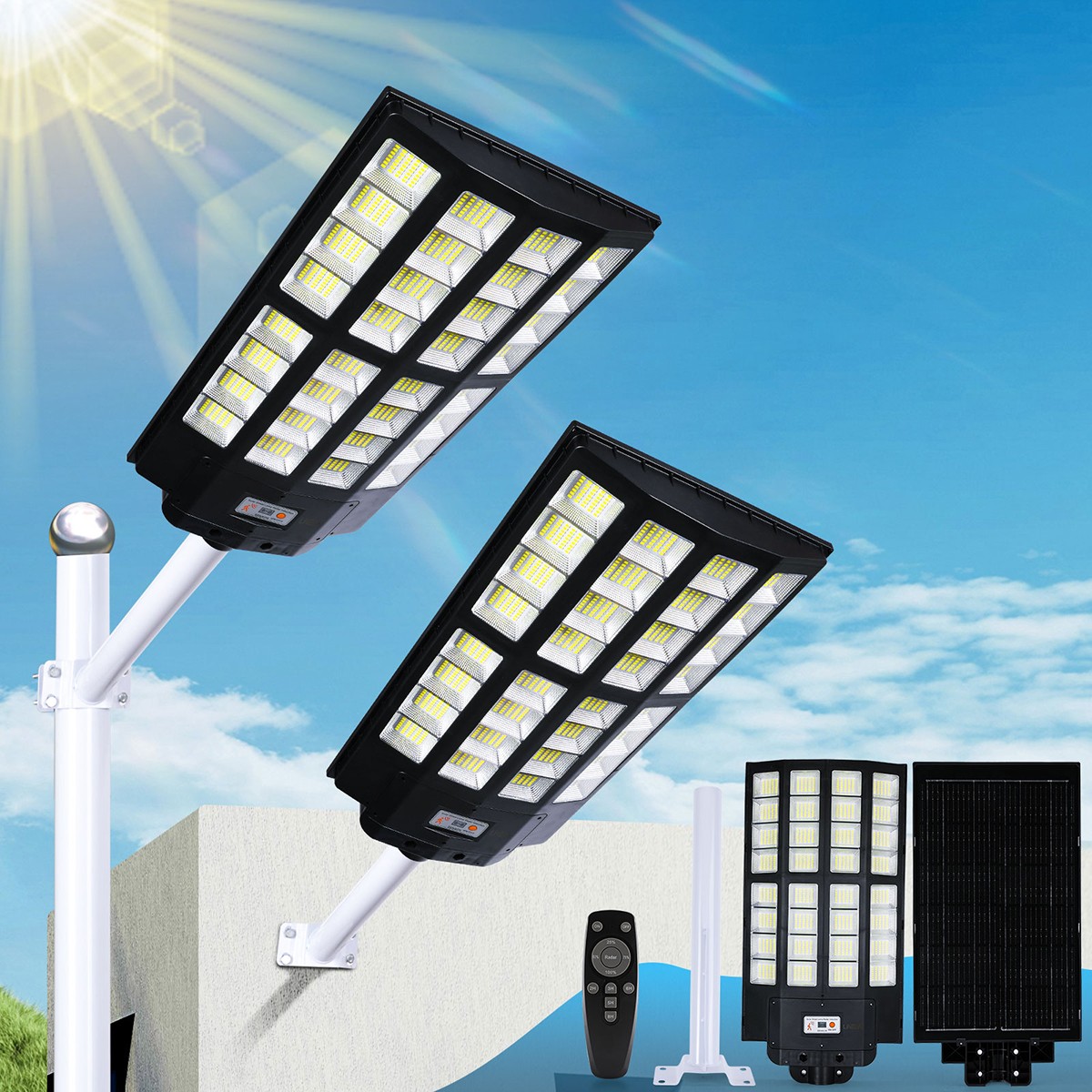 20000000LM Commercial Solar Street Light Outdoor Dusk to Dawn Solar Super Bright