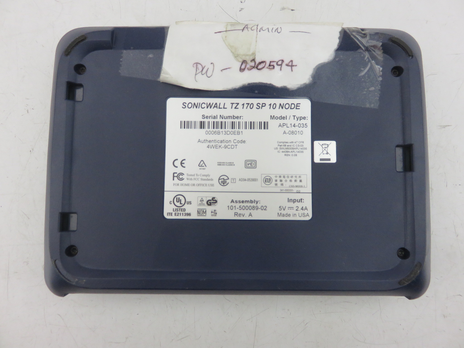 SonicWALL 01-SSC-5730 APL14-03 TZ 170 SP 10 Node Wireless Security VPN Firewall