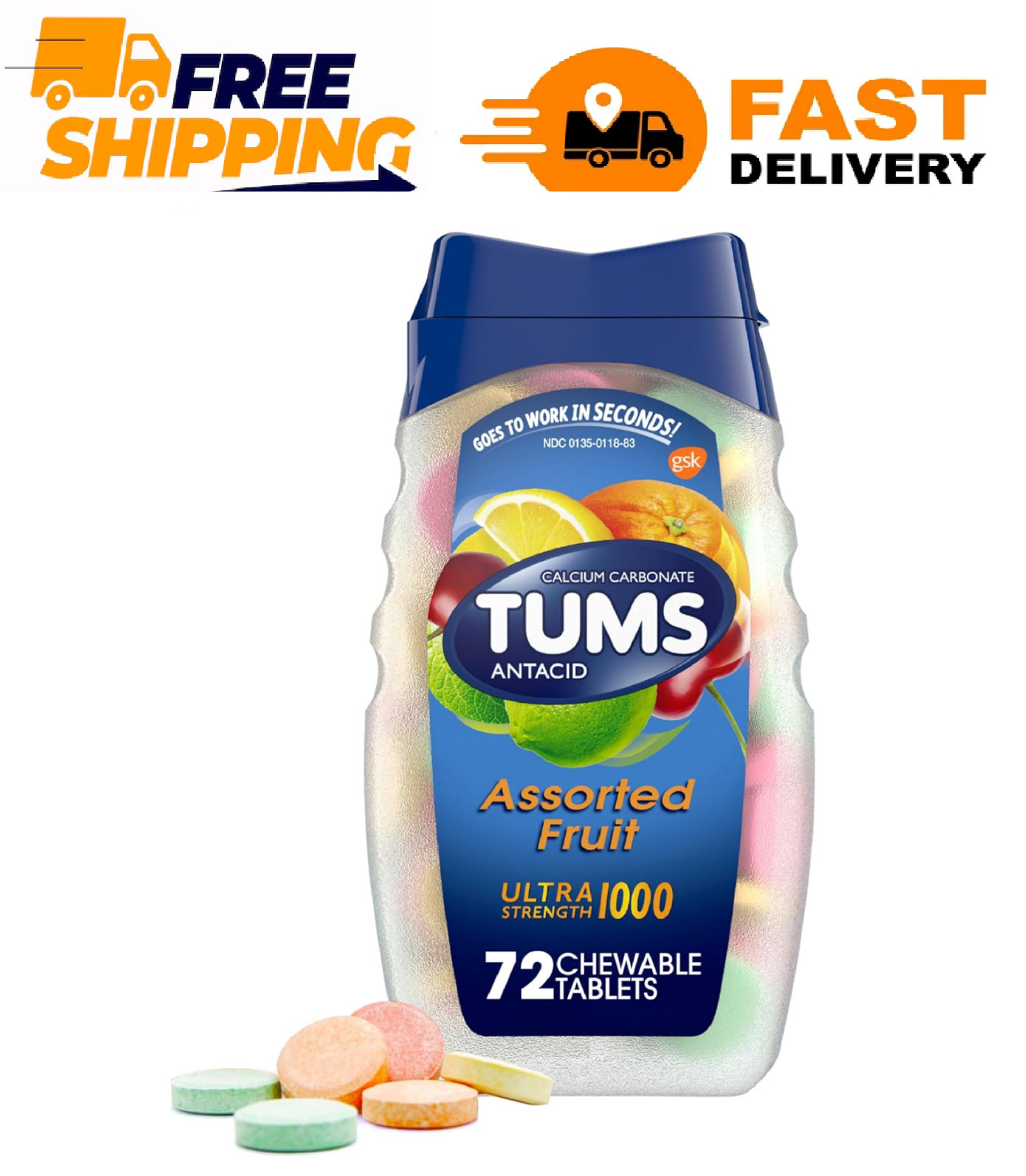 Tums Ultra Strength 1000 Tropical Fruit Antacid Tablets 72 Ct