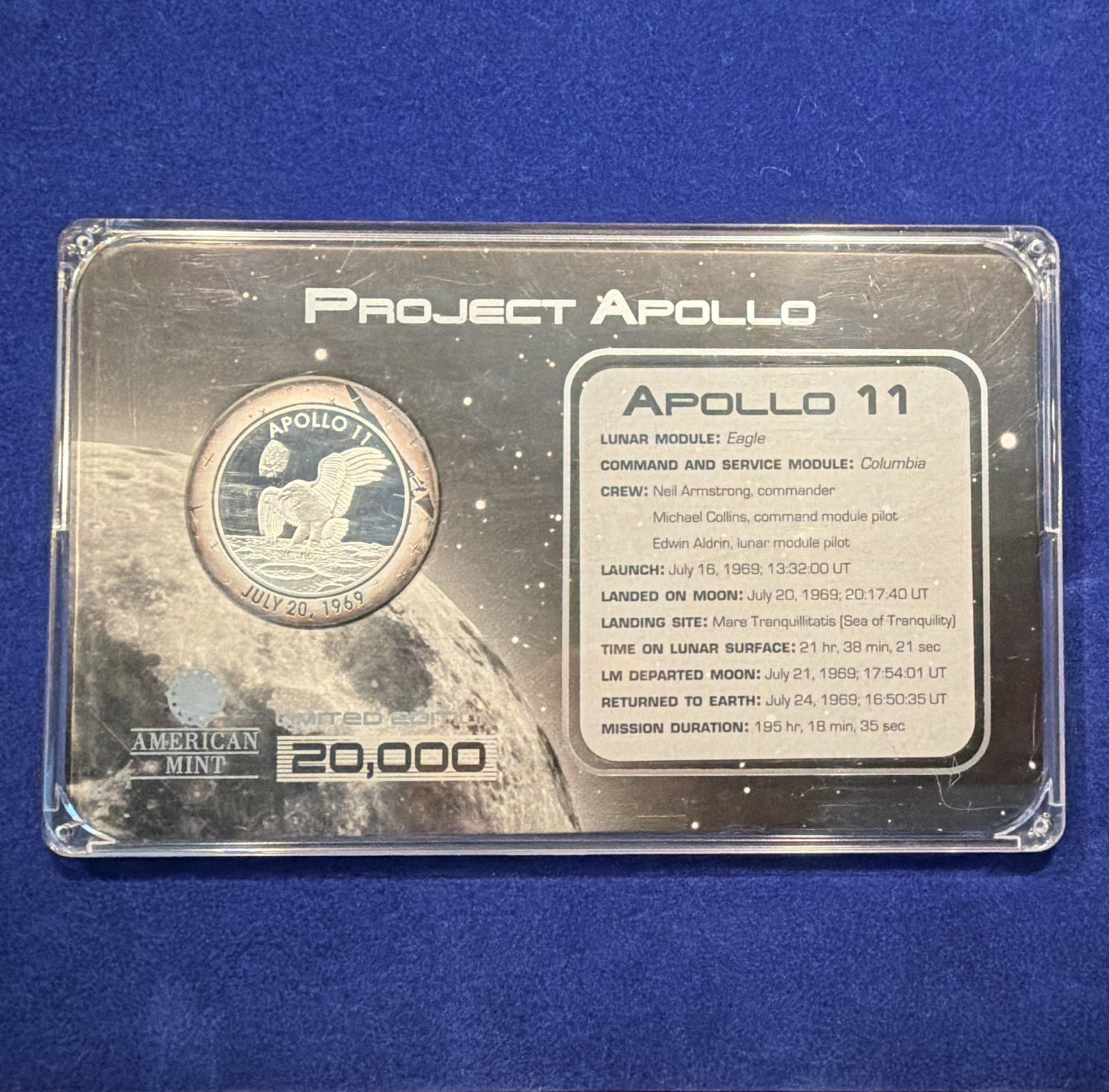 Project Apollo Apollo 11 40th Anniversary 1969 Commemorative Coin/Medal Case