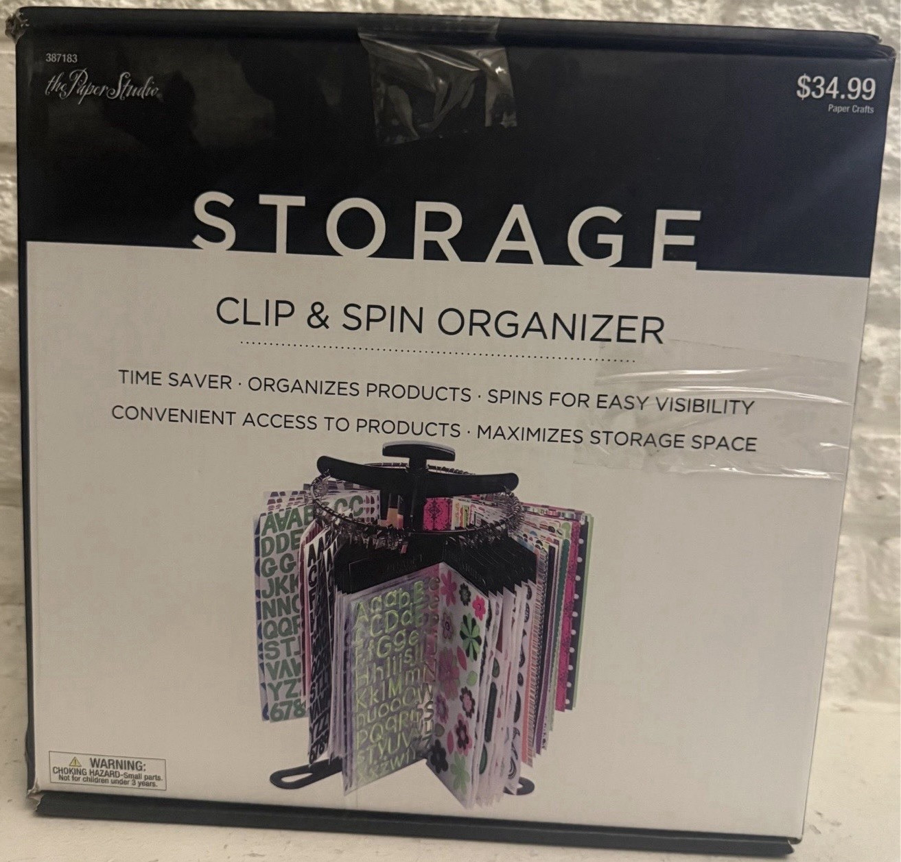 The Paper Studio Clip & Spin Storage Organizer with 75 Metal Swivel Clips