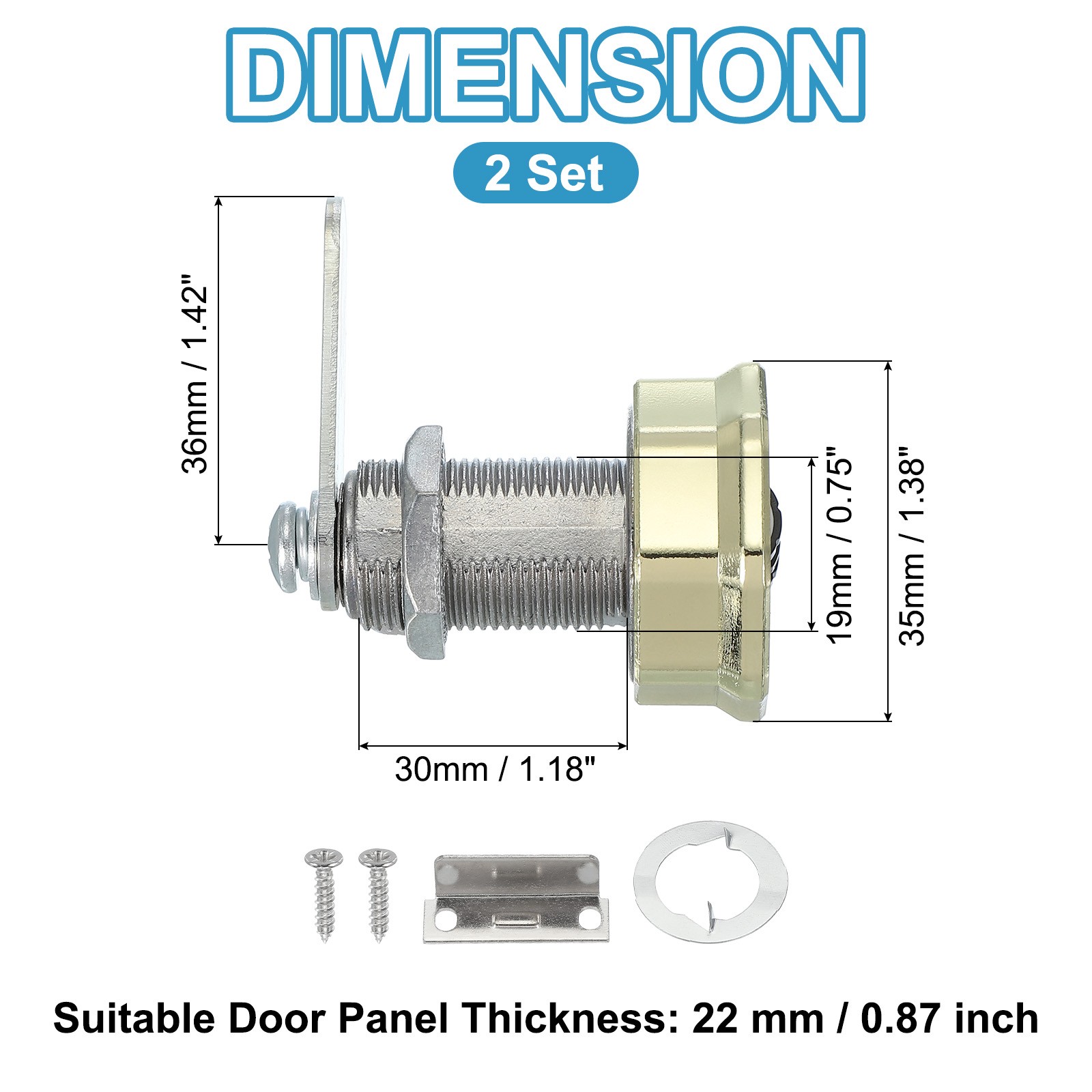 2Pcs 1-3/16" Combination Cabinet Cam Lock Cylinder Password Coded Lock Gold