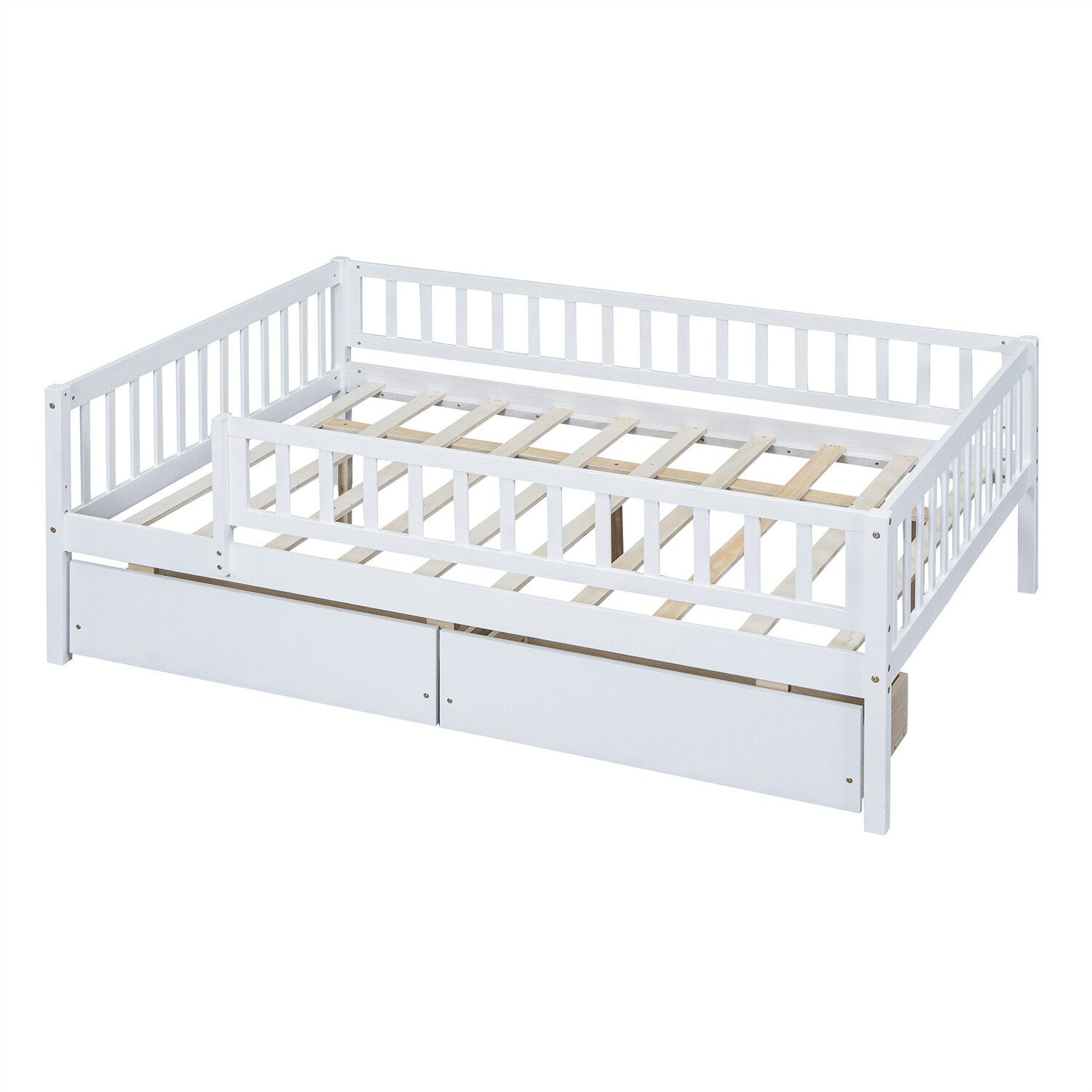 Full Size Daybed Wood Bed Frame Sofa Bed w/ 2 Drawers White/Gray/Natural/Walnut