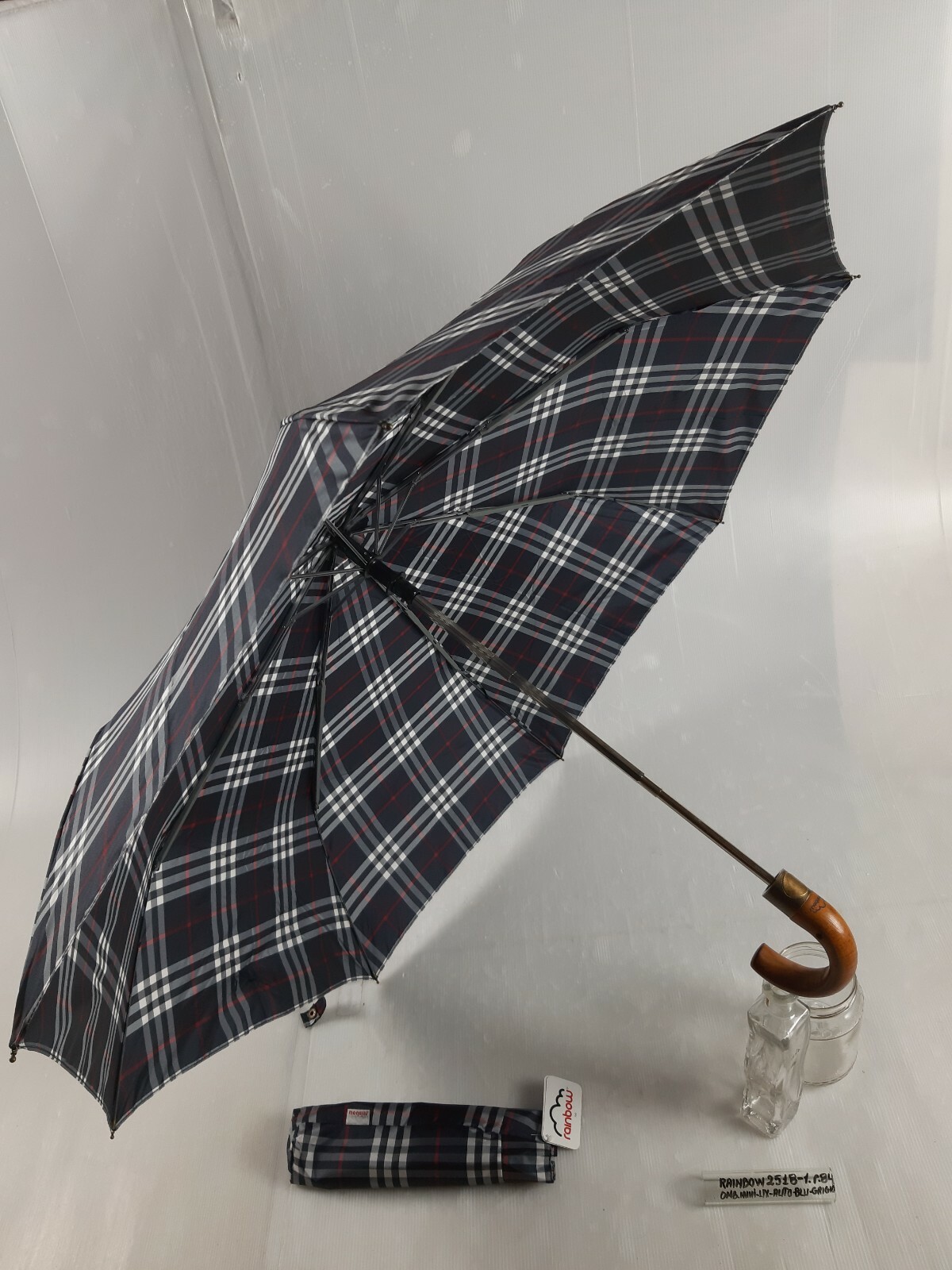 Unisex Mini Umbrella - Automatic - 8 Sticks - Blue/Grey - 25181 - Rainbow