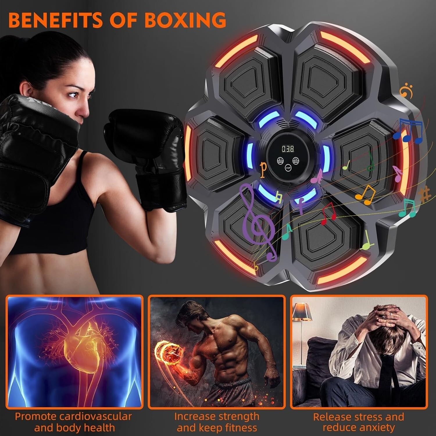 Máquina De Boxeo Musical Para Adultos: 9 Modos Y 9 Velocidades Con Guantes NUEVO