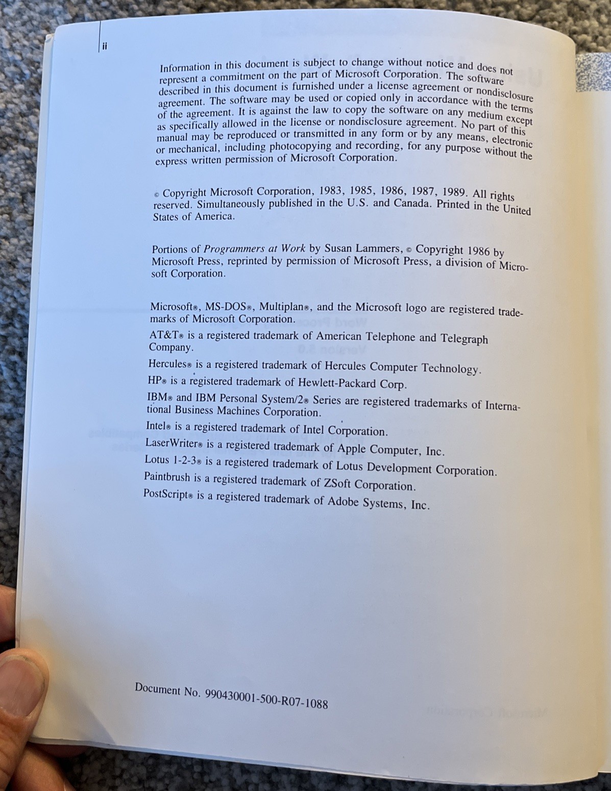 Microsoft Word Processing Version 5.0 1989 Using Microsoft Word manual