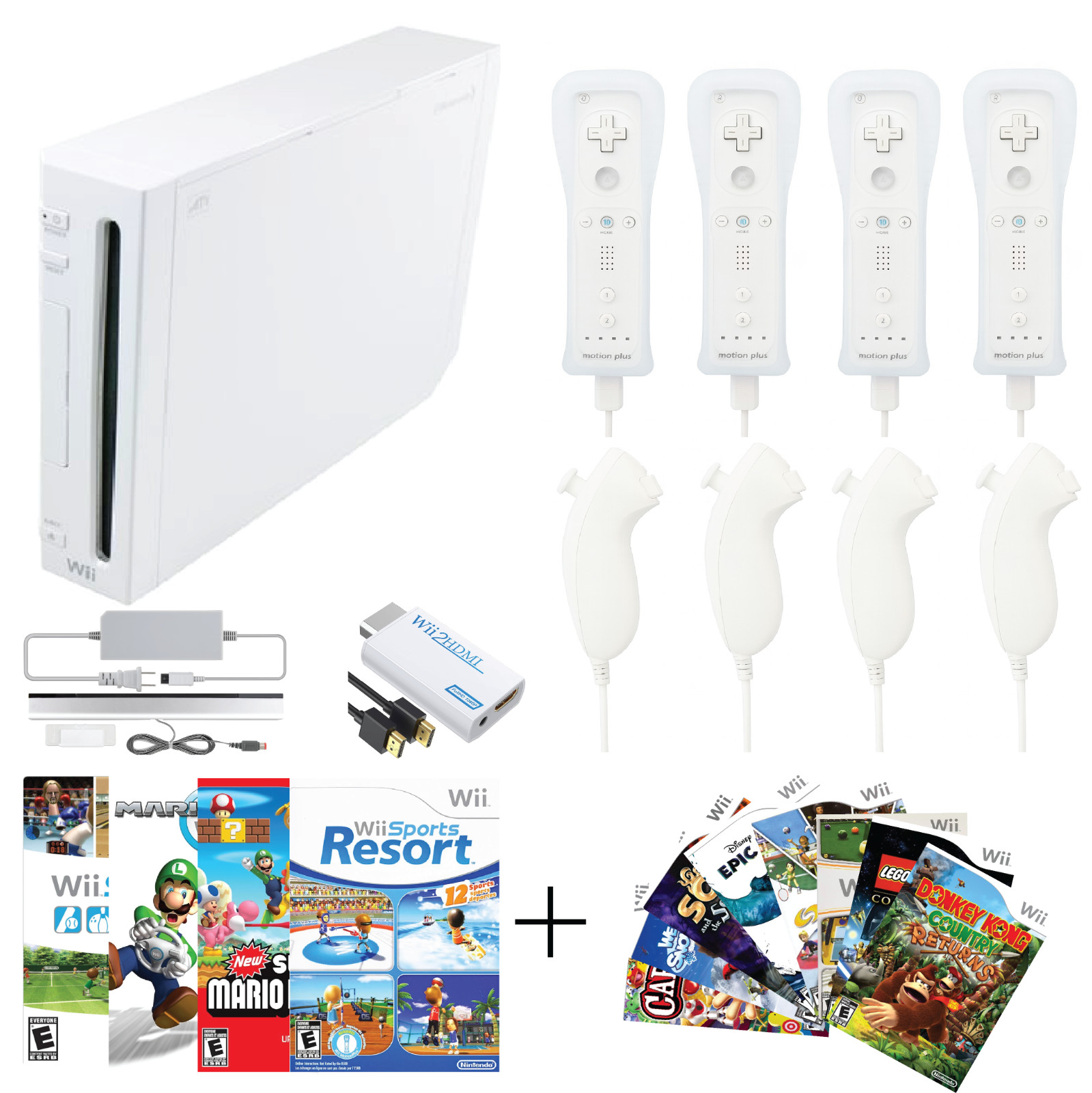Nintendo Wii Console HDMI Bundle – Motion Plus, Wii Sports, Mario Bros + 5 Games