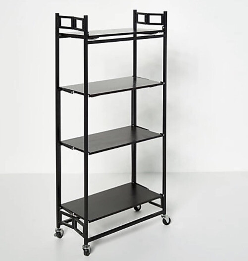 Oasis Collapsible Acacia Wood & Steel 4-Tier Shelving Rack 24" x 11" x 51" Black
