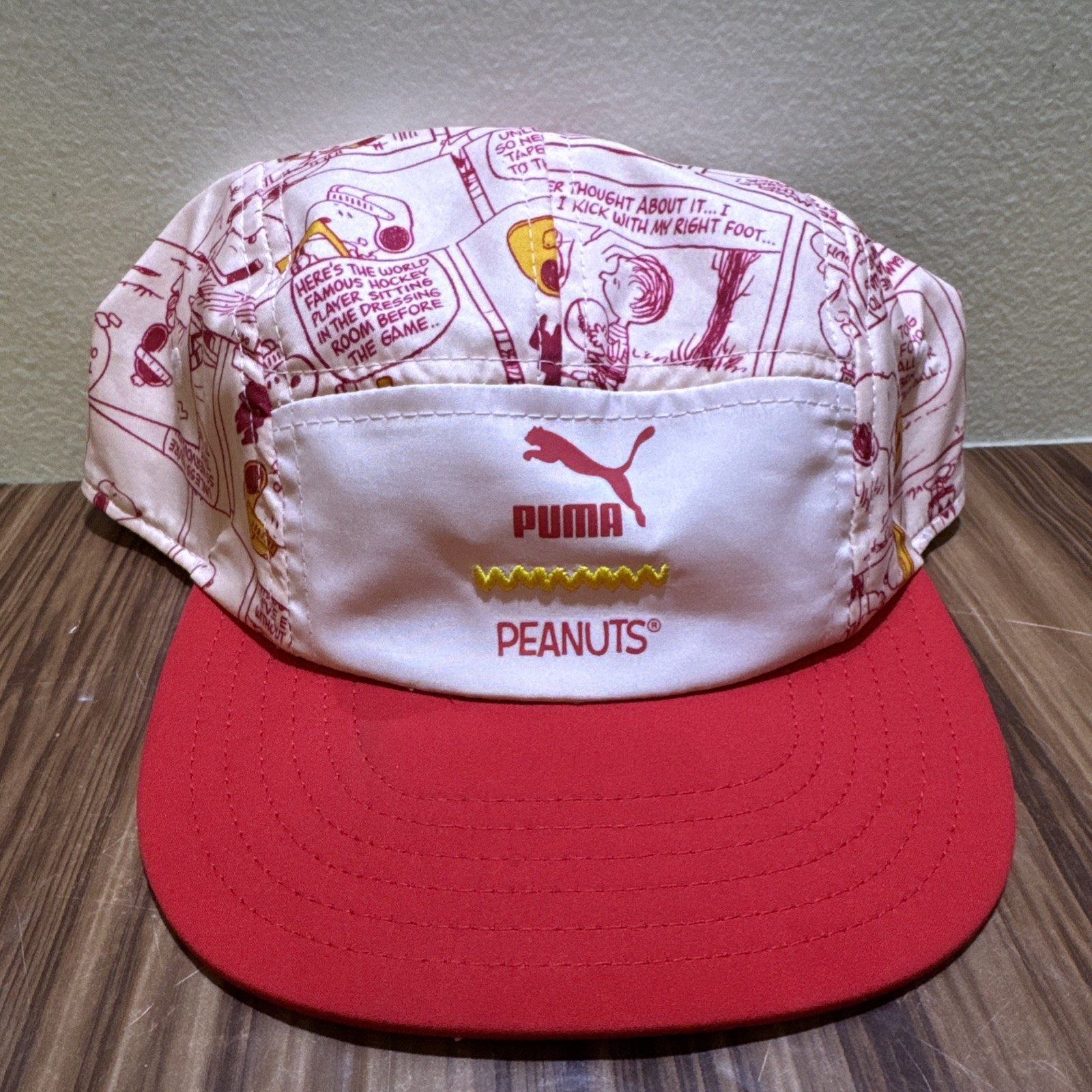 PUMA x PEANUTS Snoopy 5 Panel Kids' Cap Hat Snap Back Red Pink Comic