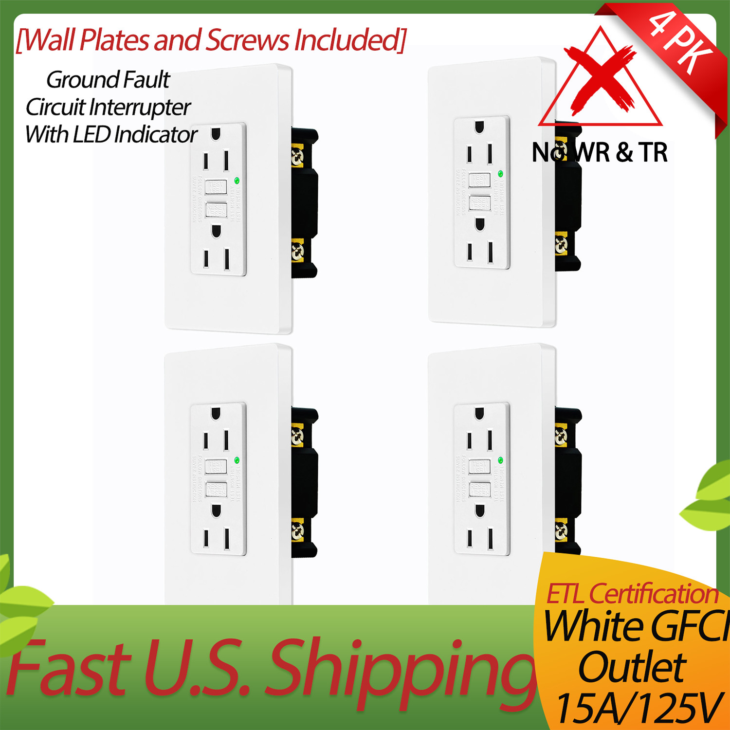 4x15A GFCI Indoor or Outdoor Outlet for Household Bussiness,Non-Tamper Resistant