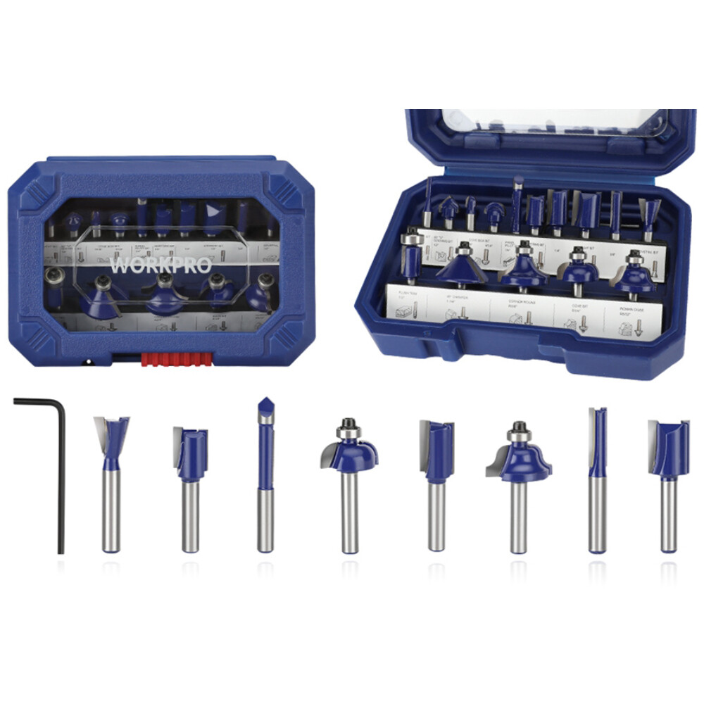 NEW Professional Router Bits 15PC Router Bits 1/4" Shank Tungsten Carbide w/Case