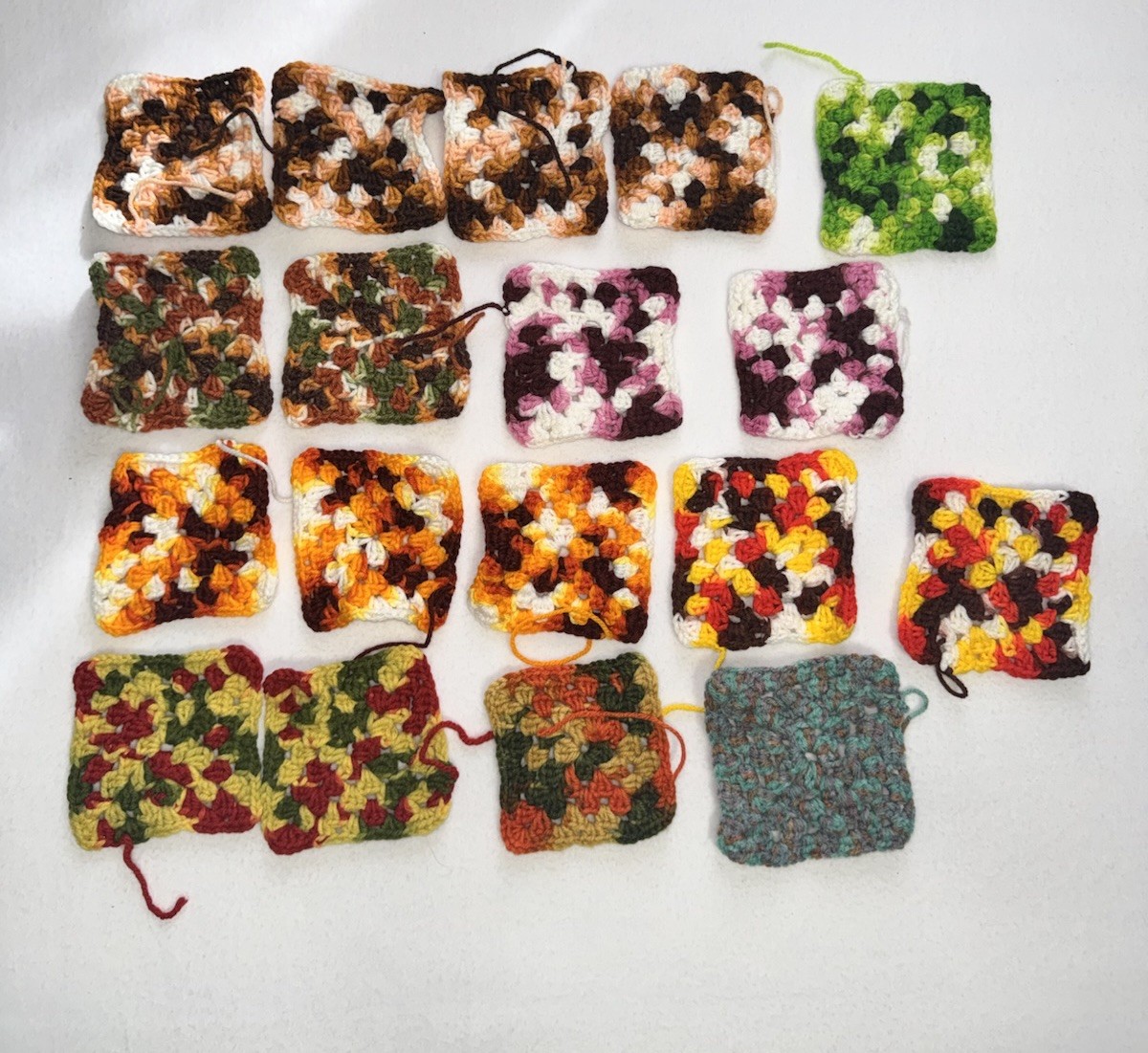 Lot of 18 Individual Hand Crochet Granny Squares Tie Dye MCM 70’s Cottage Core