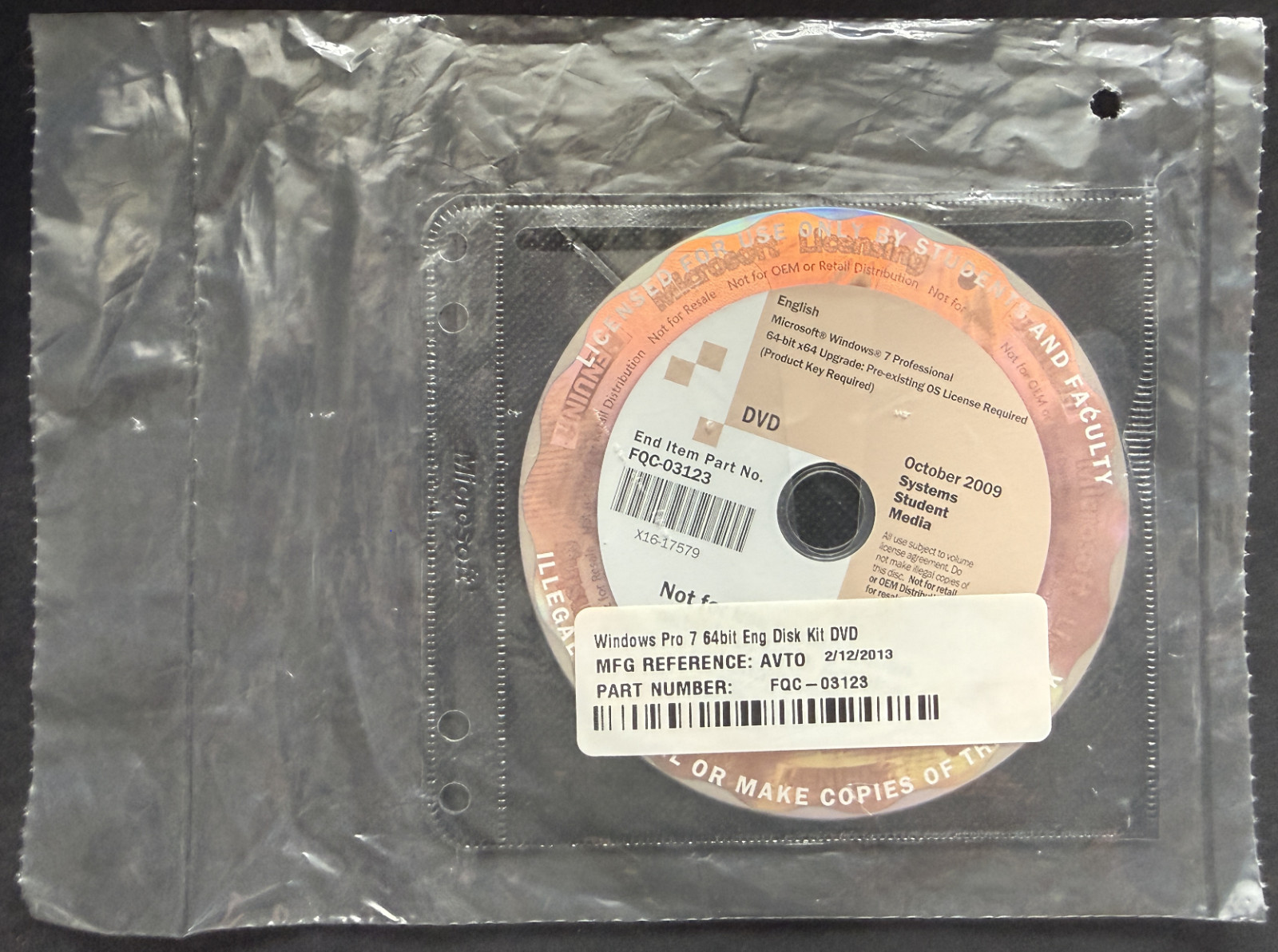 Microsoft Windows 7 Professional x64 Faculty & Student, Sealed