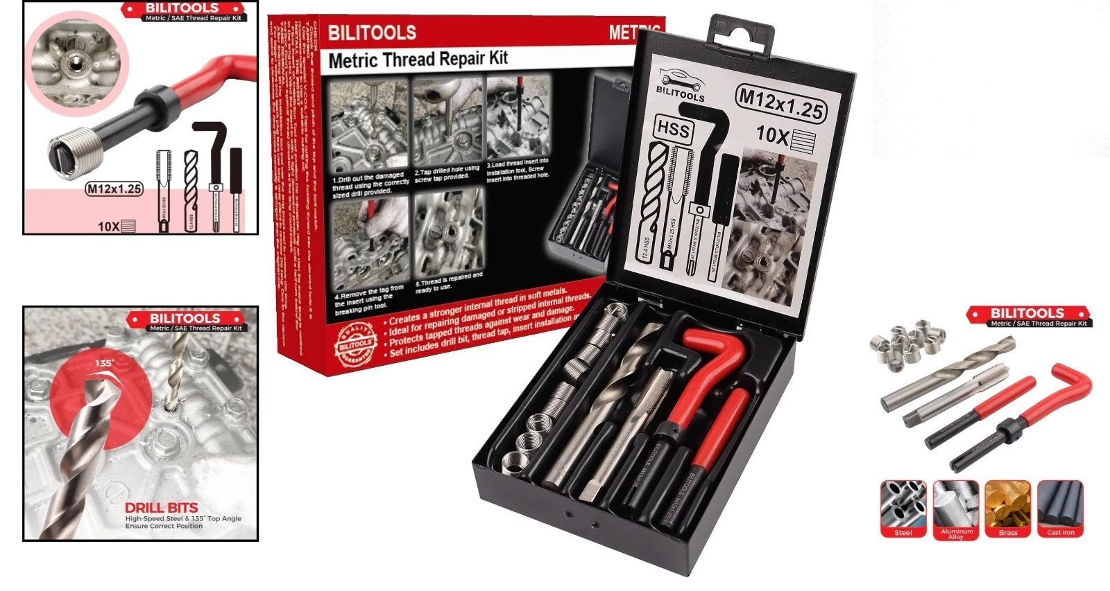 High Efficiency M12x1.25 Thread Repair Kit - Durable HSS Drill & Tools Included