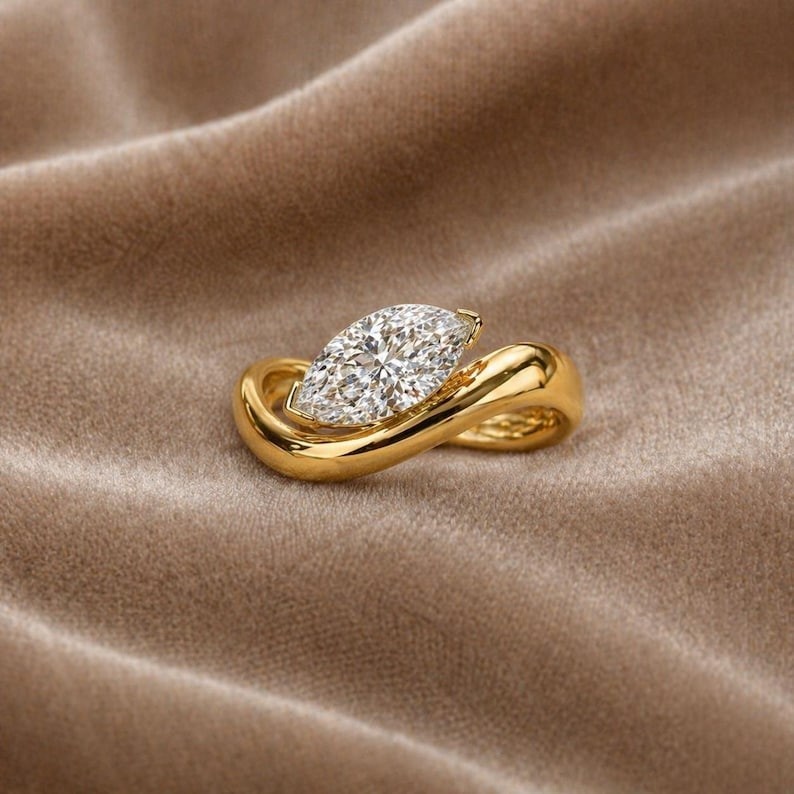 Marquise Cut Moissanite Solitaire Engagement Ring | Ethical Fine Jewelry Women's