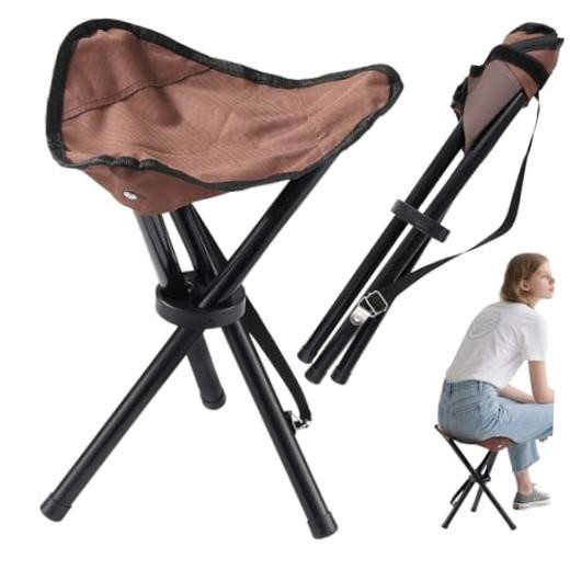 Travel Folding Camping Stool, 14.6 inches Lightweight Outdoor Tripod Brown