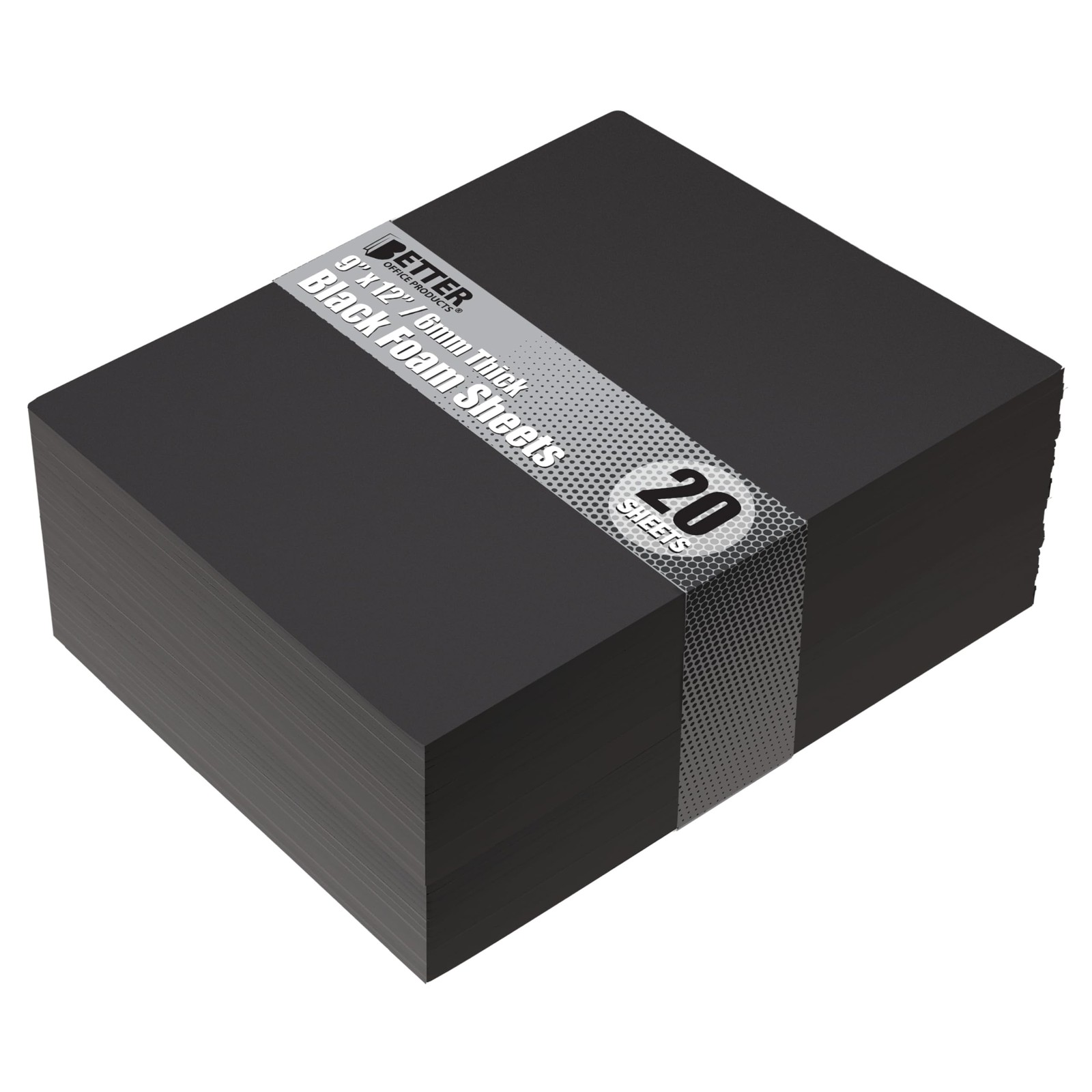 Better Office Products Black EVA Foam Sheets, 20 Pack, 6mm 9" x 12",