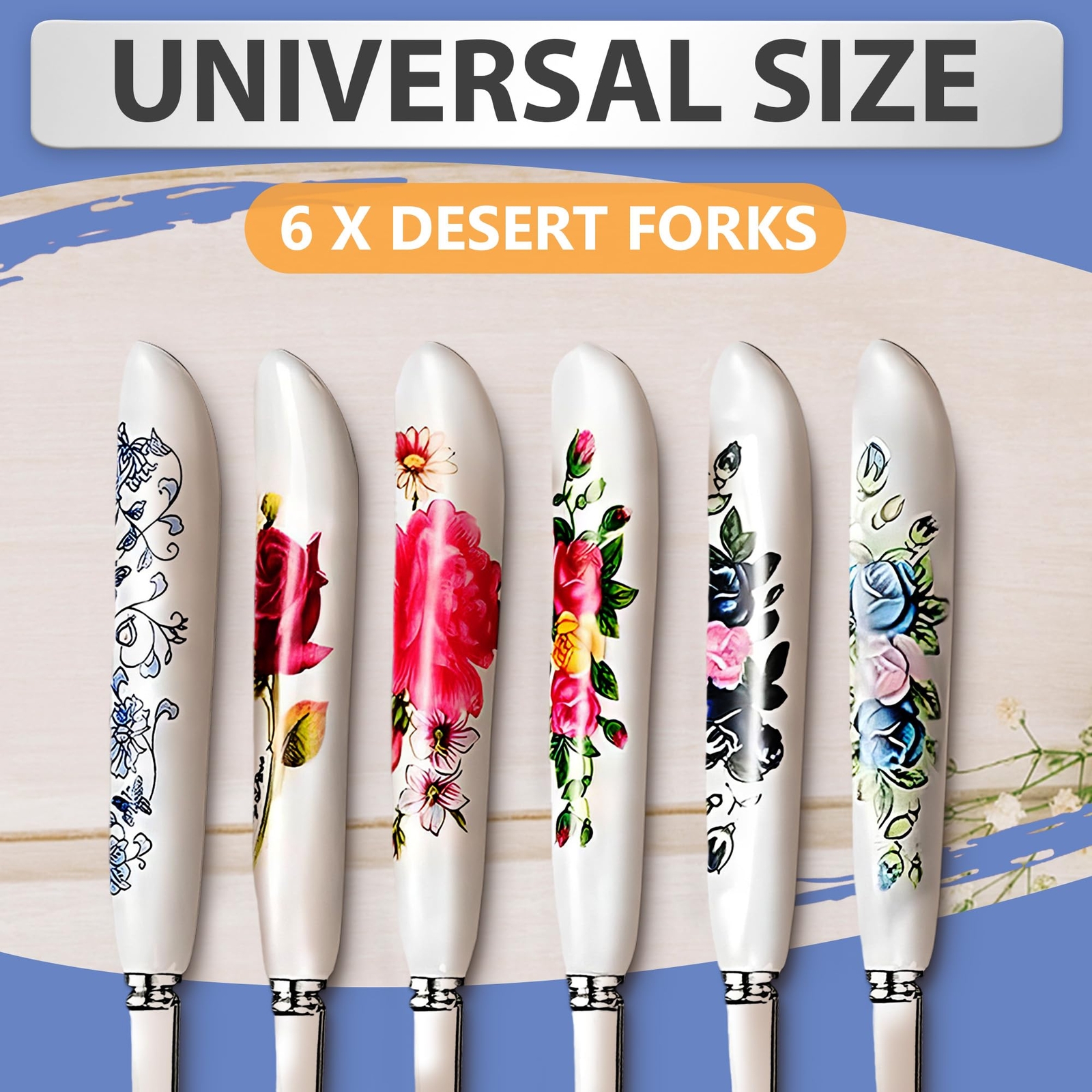 6pcs Dinner Stainless Steel Forks Silverware Dinner Fork With Ceramic Handle Sta