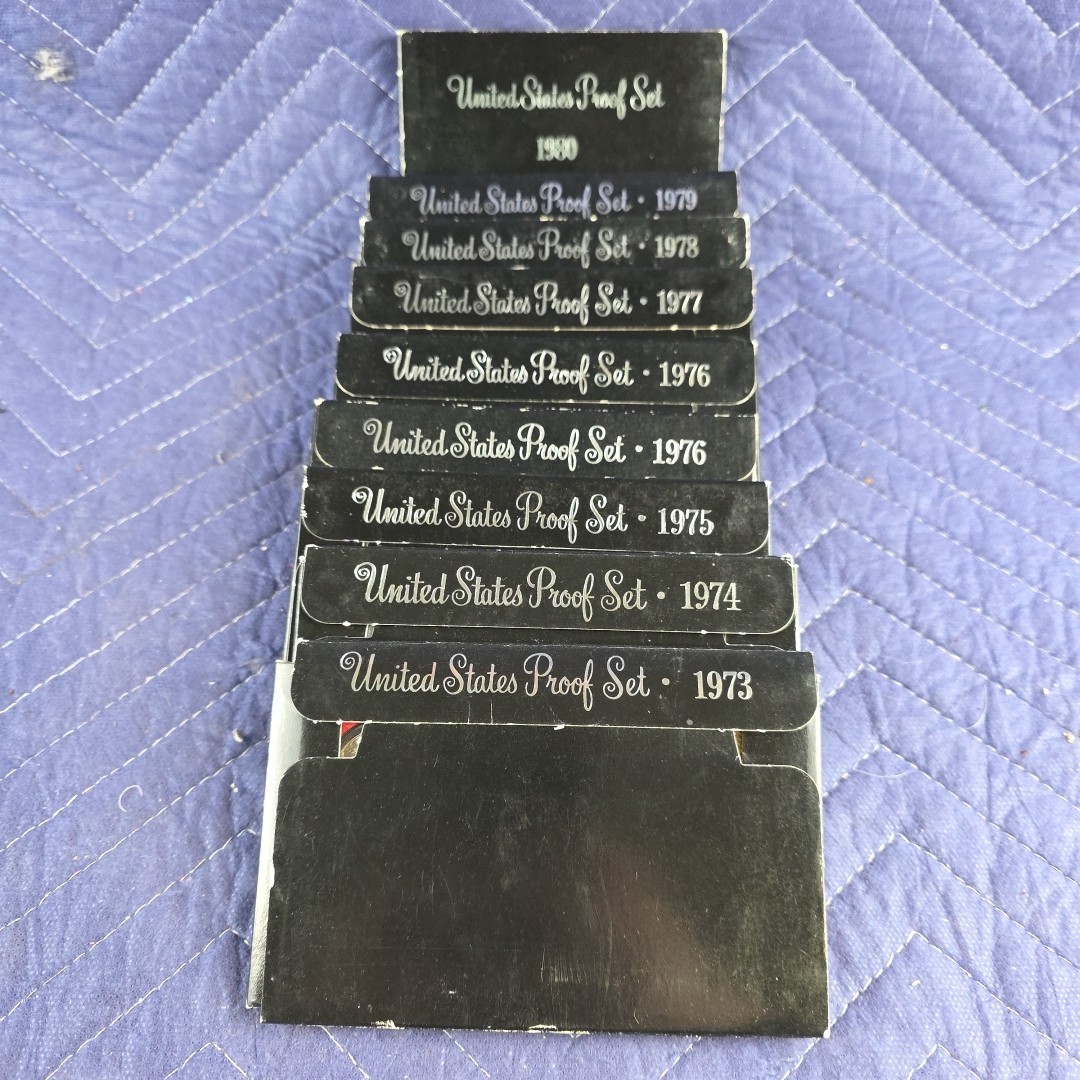 1973-1980 (2x 1976) 9 Total United States Proof Set coins in Original Packaging