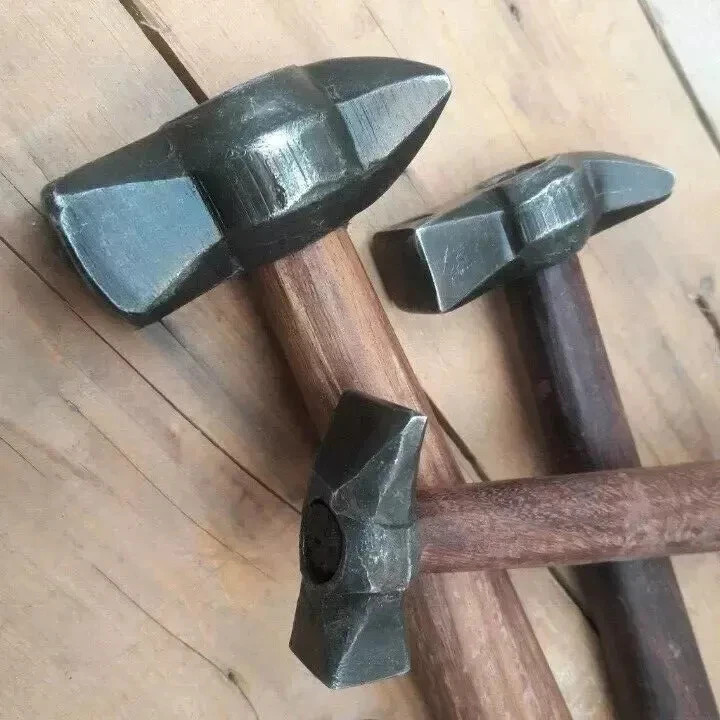 Set of 3 Blacksmith Hammers with Wooden Handles Forging Tools