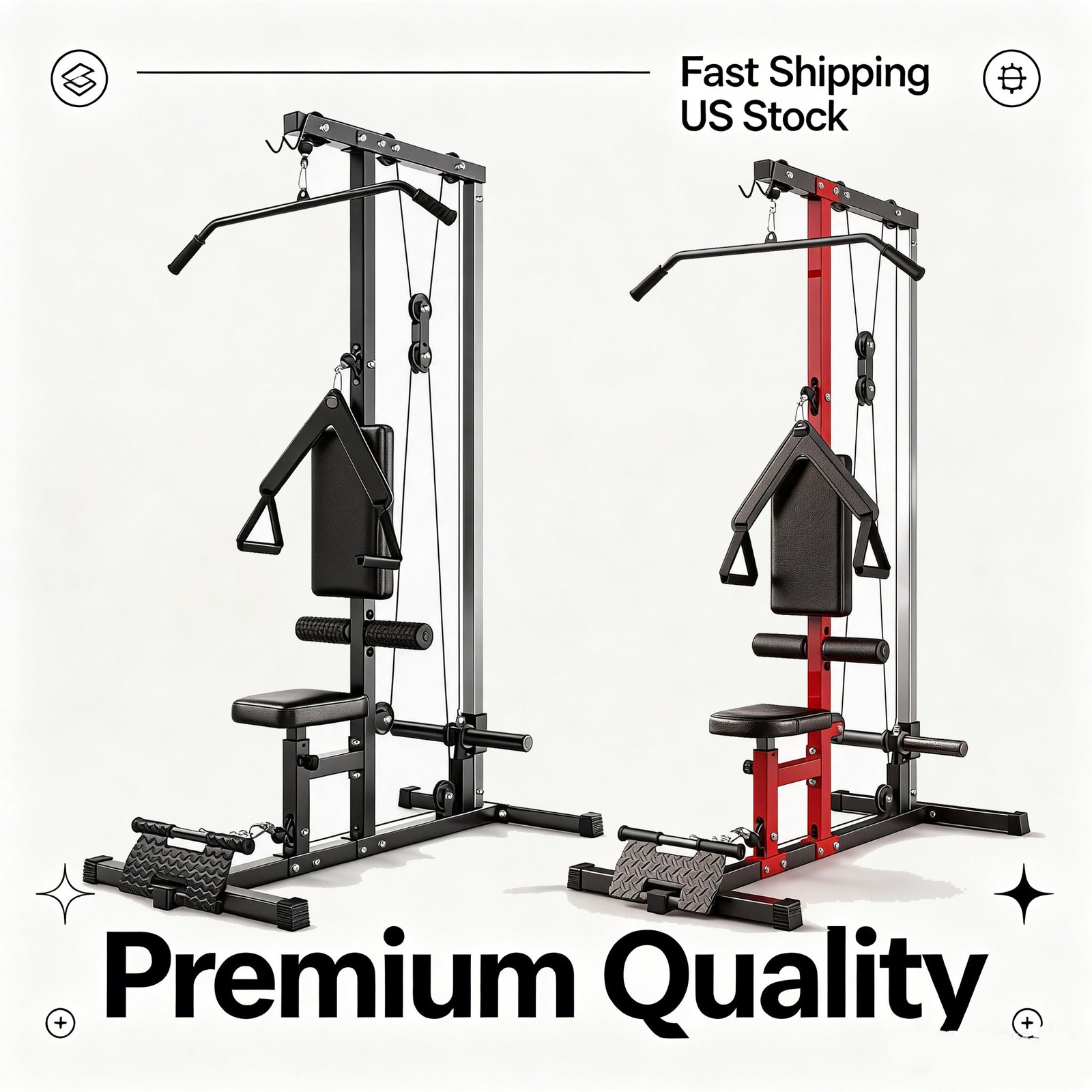 LAT Pull Down Cable Machine Fit Home Gym Machine w/ High & Low Pulley Station