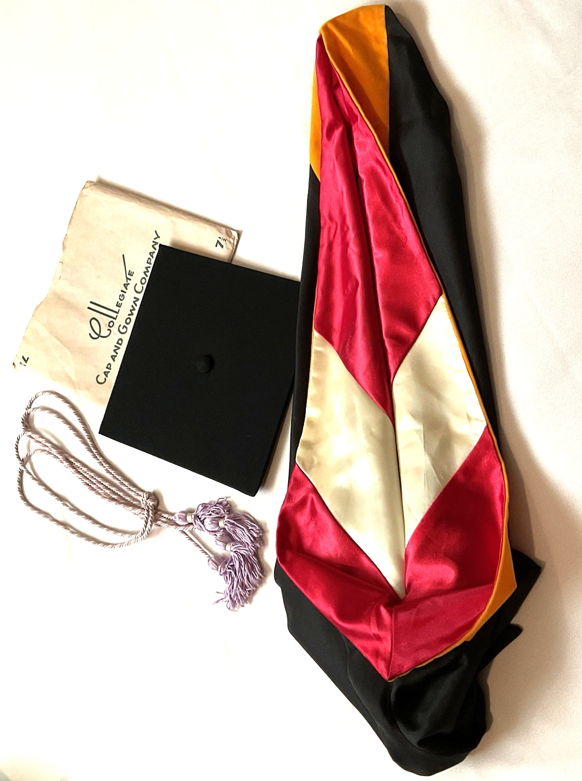 Univ of Okla Crimson Cream Graduation Hood Mortarboard Hat Lt Blue Honor Cord