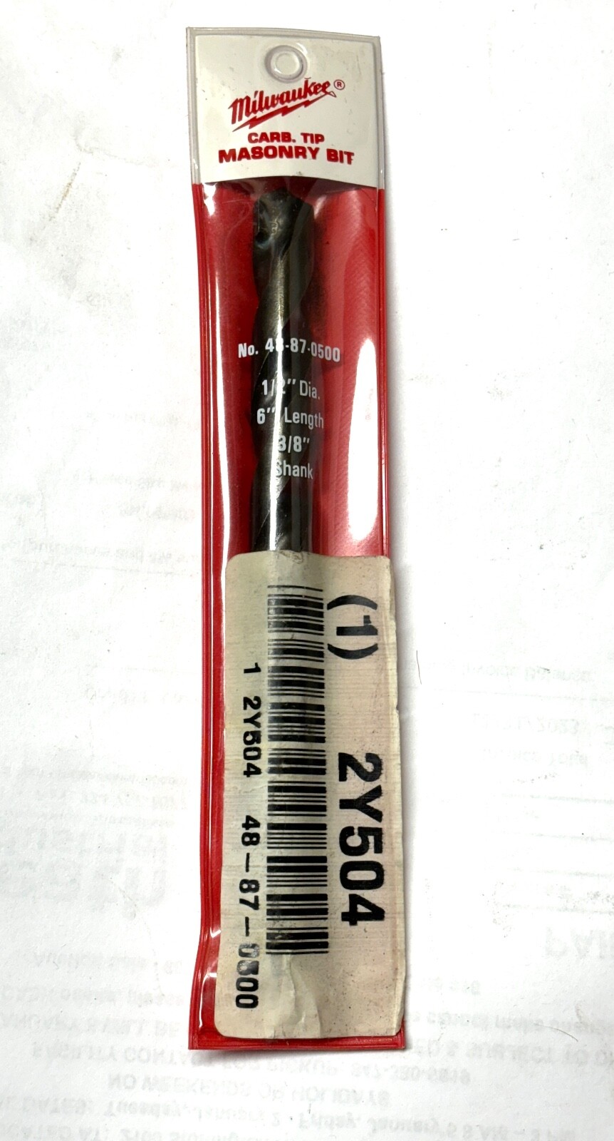 MILWAUKEE 1/2" Carbide Tip Masonry Drill Bit - No. 48-87-0500 - 6" OAL - NEW