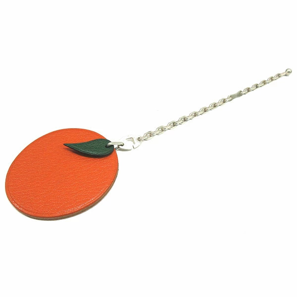 HERMES Keychain Charm Orange Chain Box Authentic From Japan