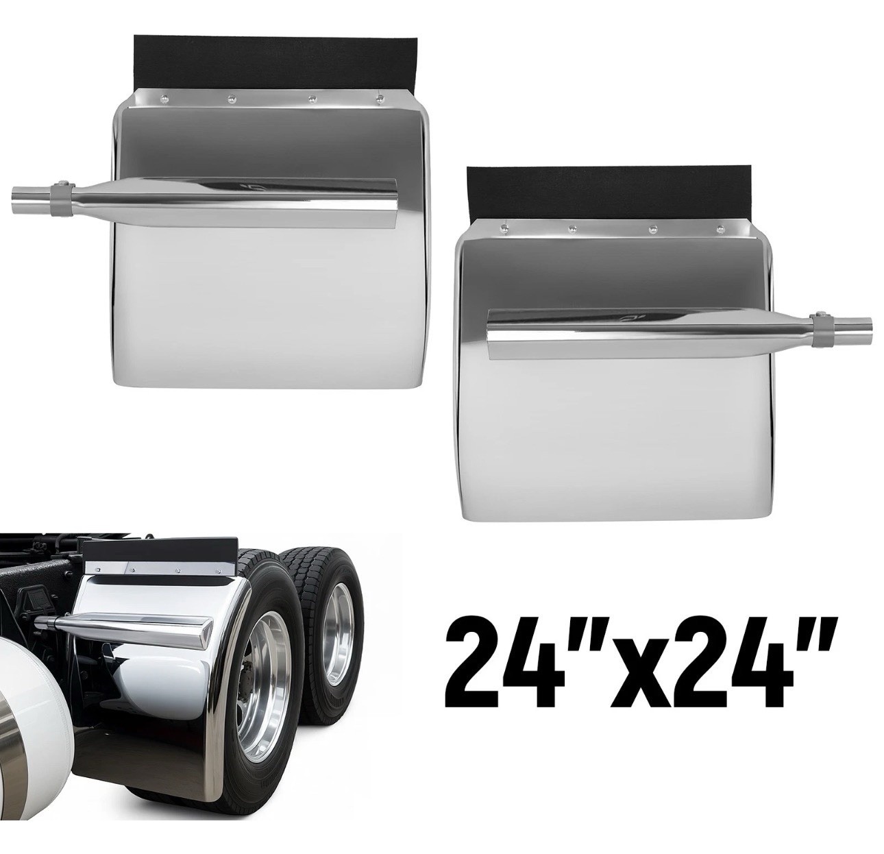 Quarter Fender 24"x24" 304 Stainless Steel For Semi Truck Freightliner Volvo VNL